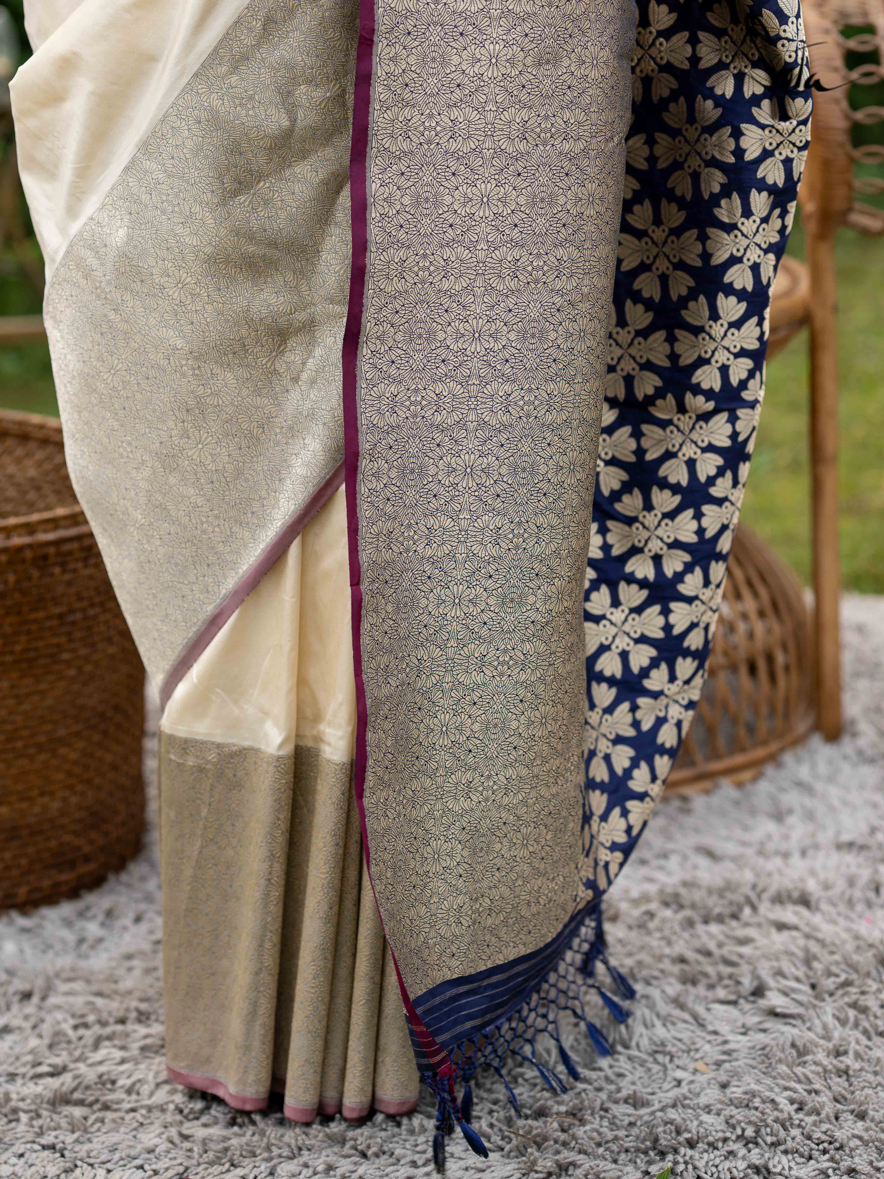 Aasmani Parinda Pearl Banarasi Saree
