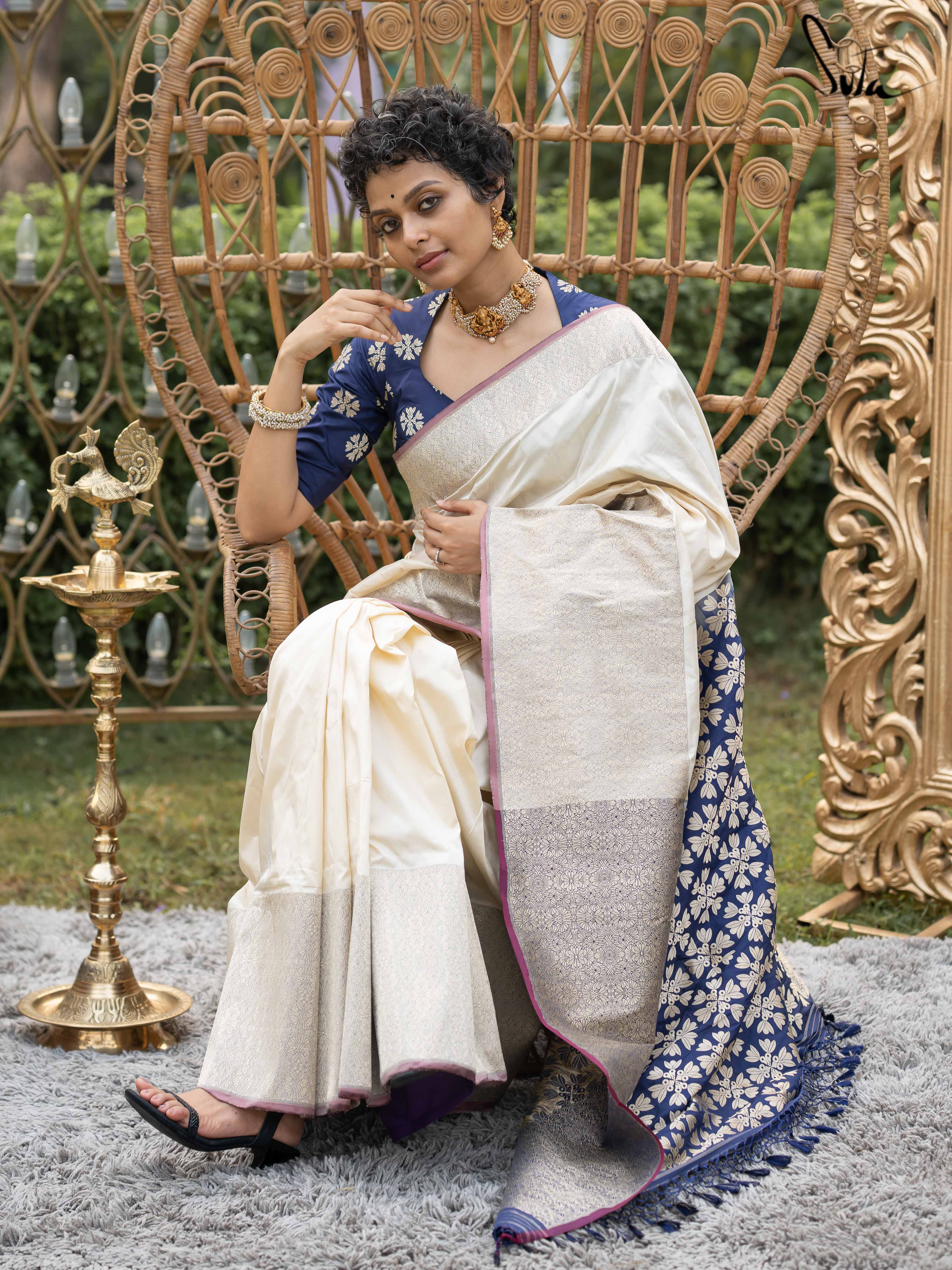 Aasmani Parinda Pearl Banarasi Saree