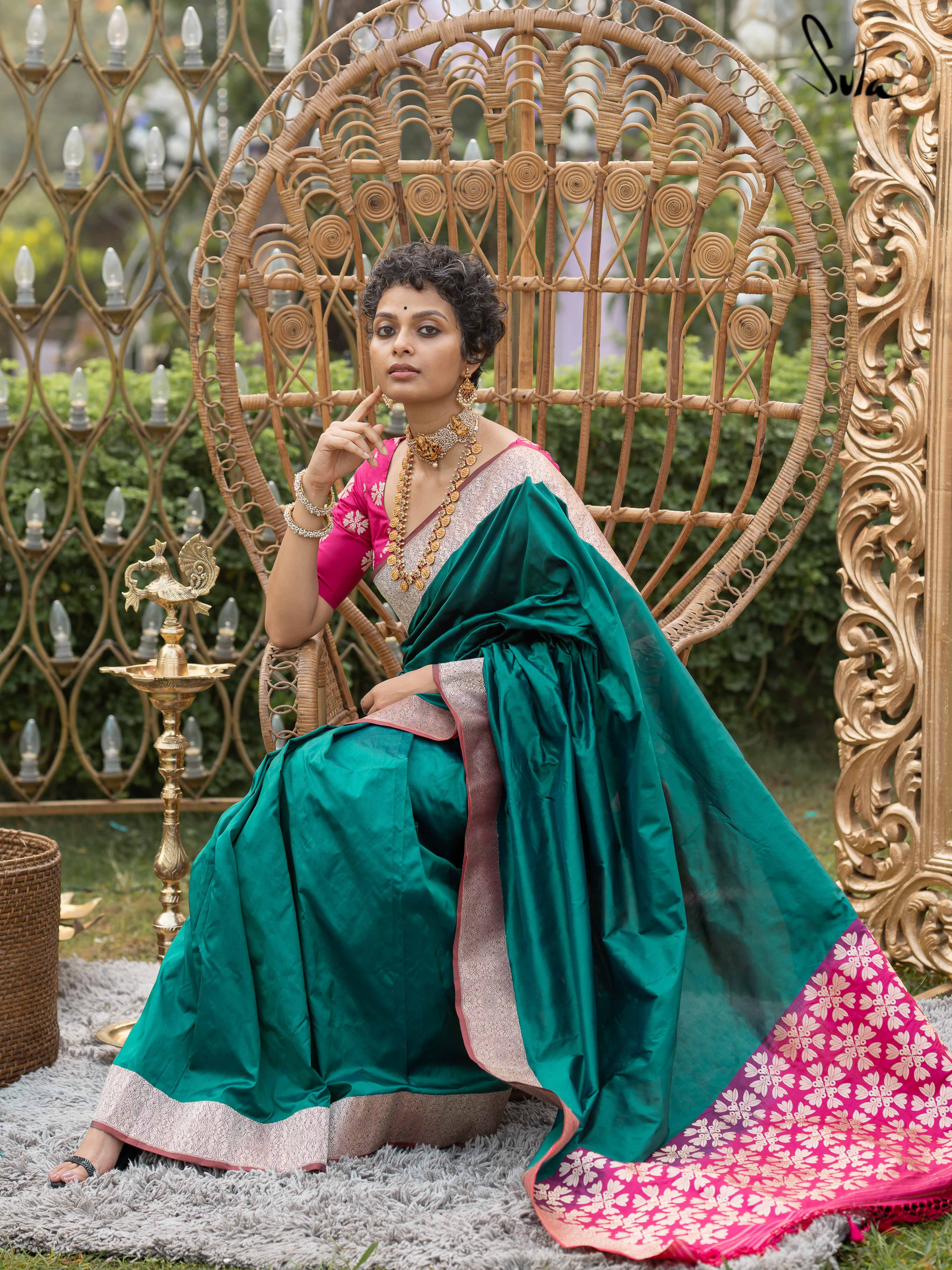 Jashn-e-ishq Green Banarasi Saree