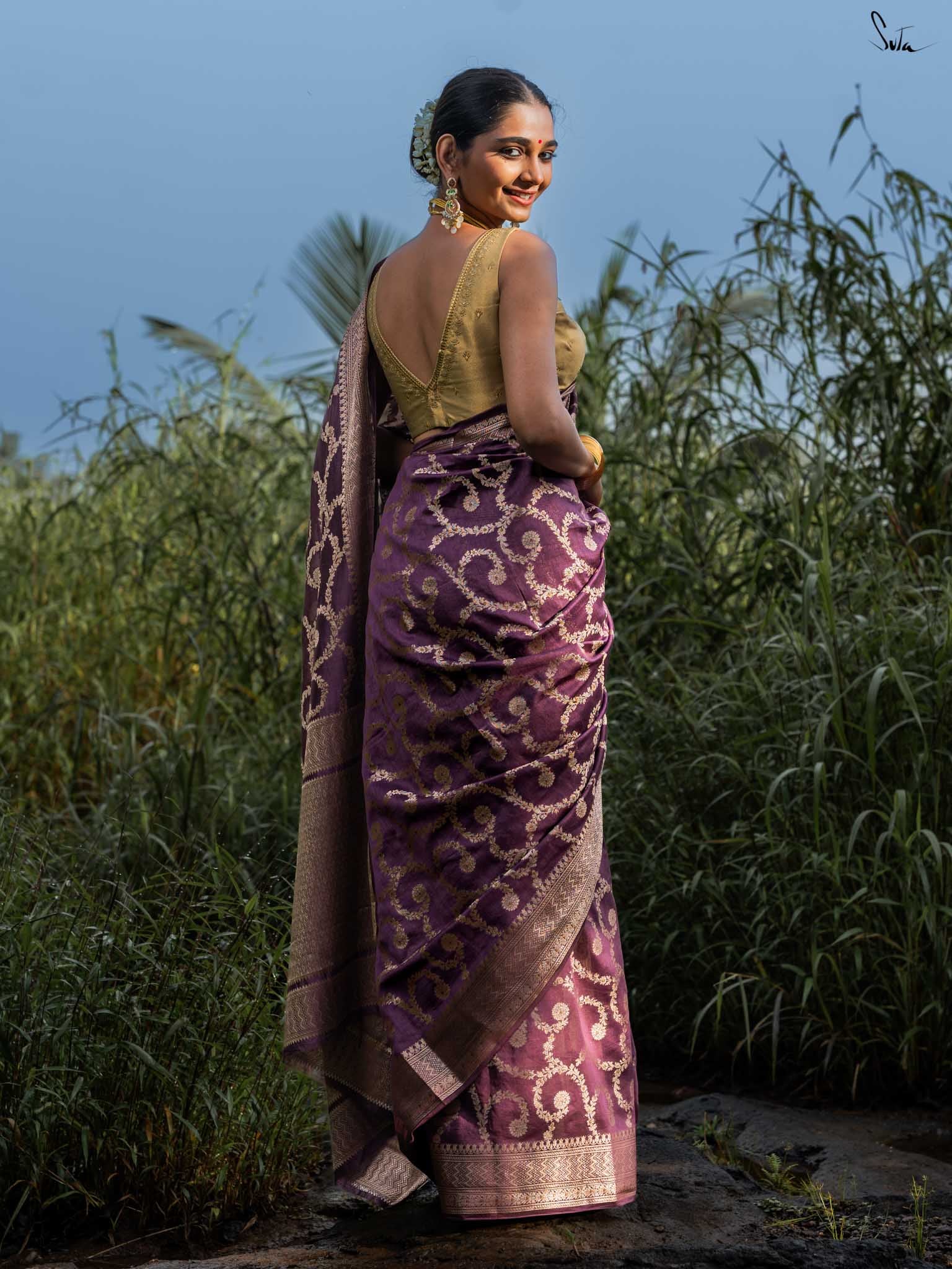 Thumri Wine Banarasi Saree