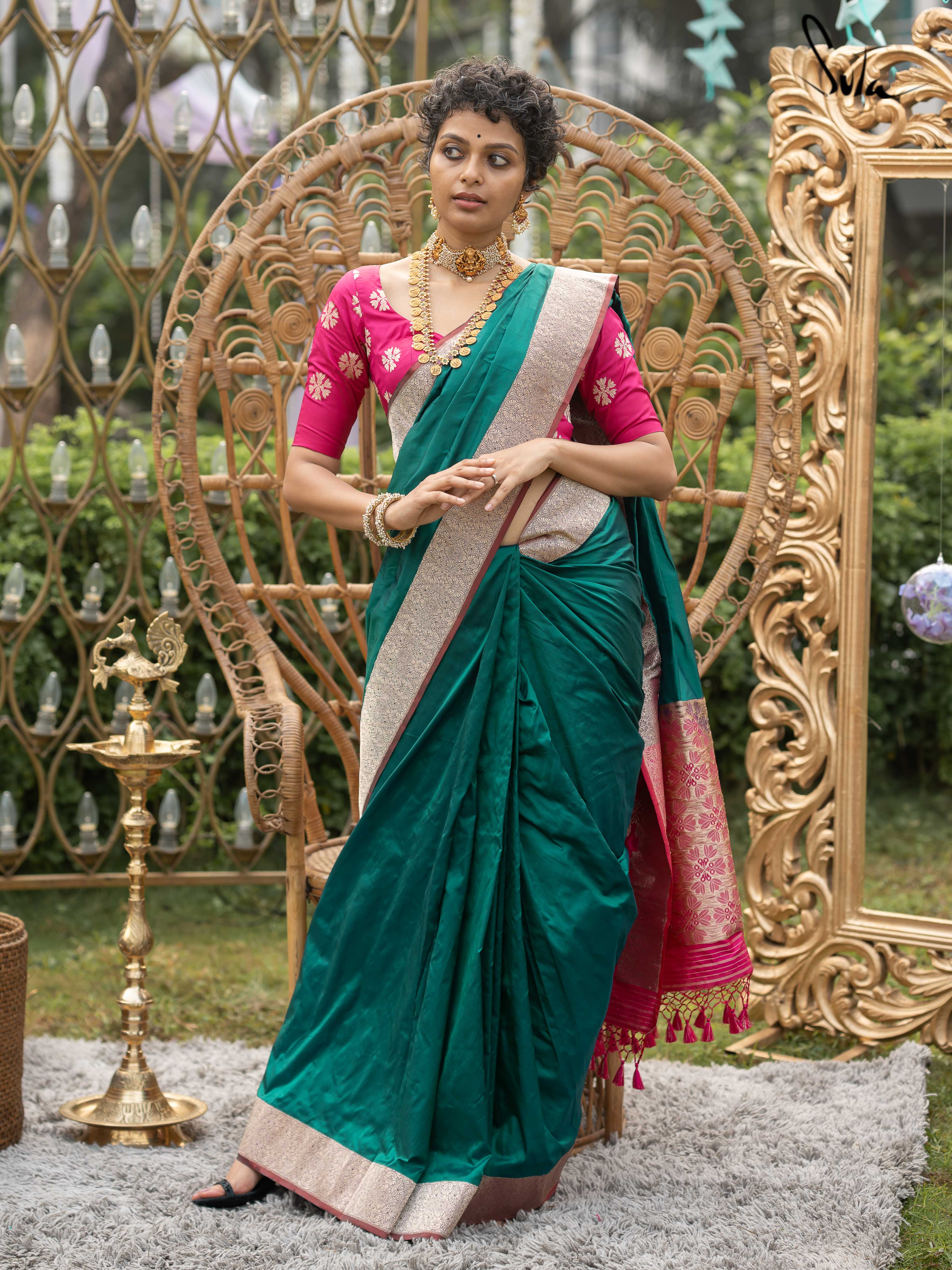 Jashn-e-ishq Green Banarasi Saree