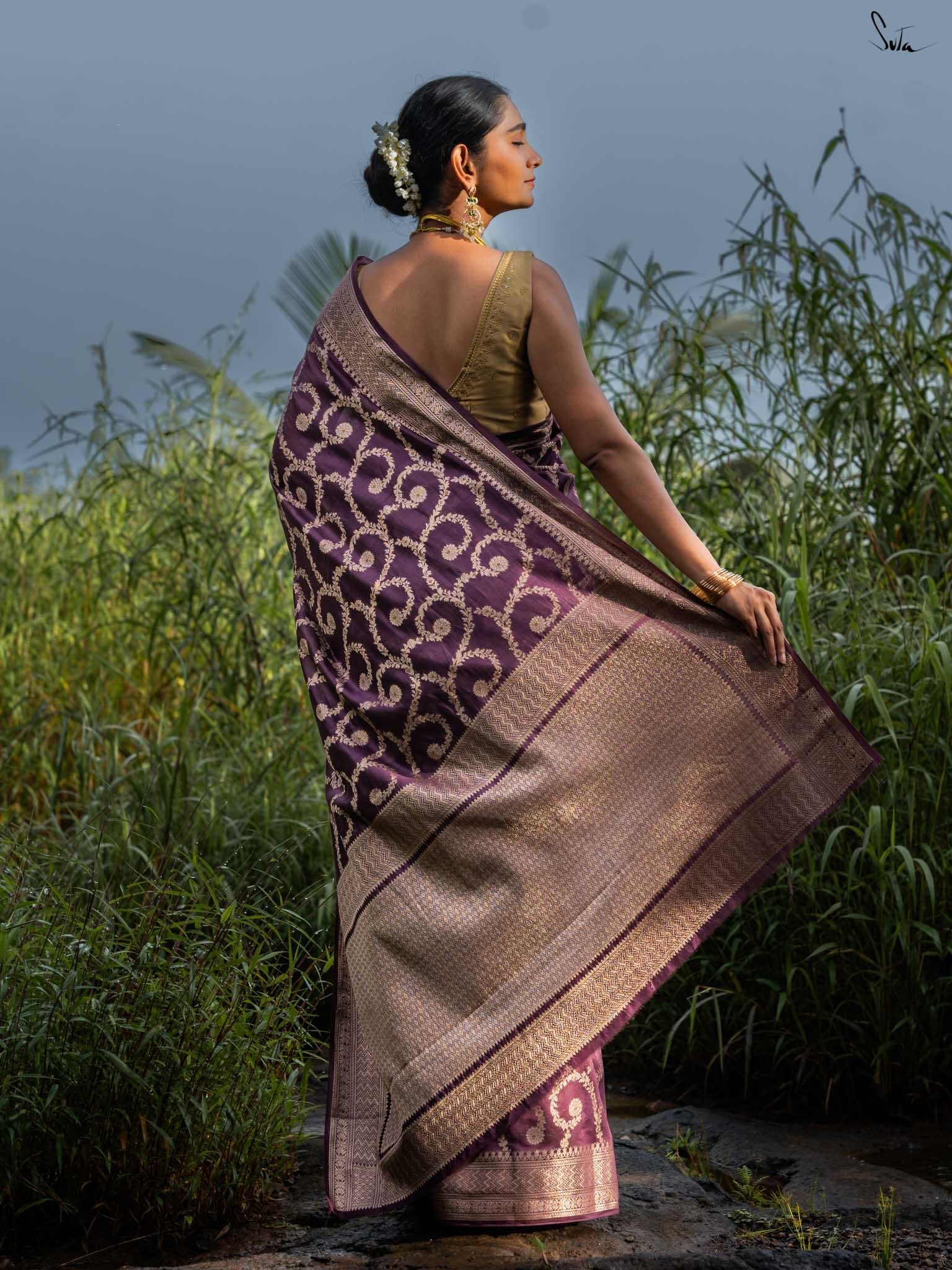 Thumri Wine Banarasi Saree