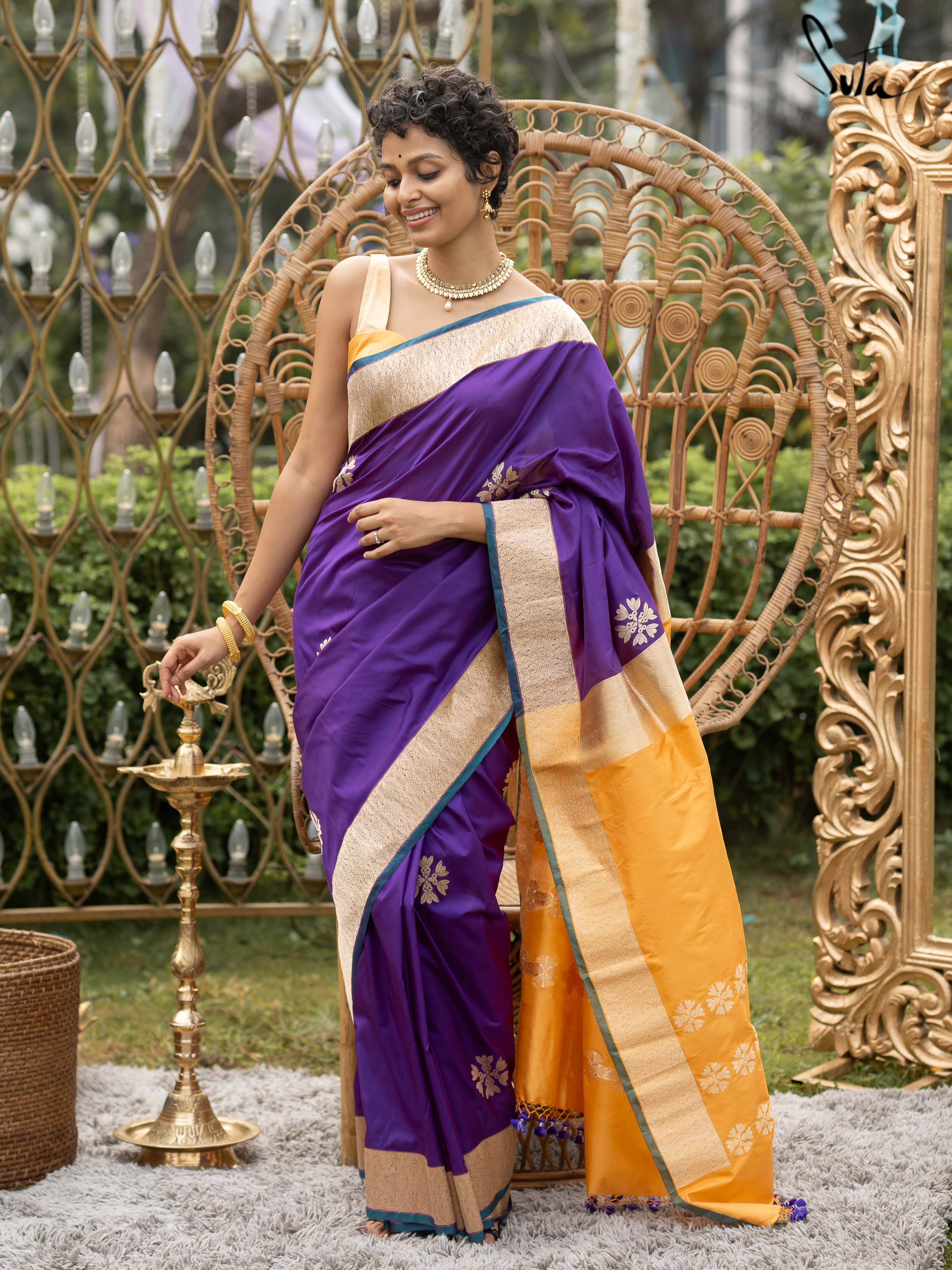 Zareen Aftab Purple Banarasi Saree