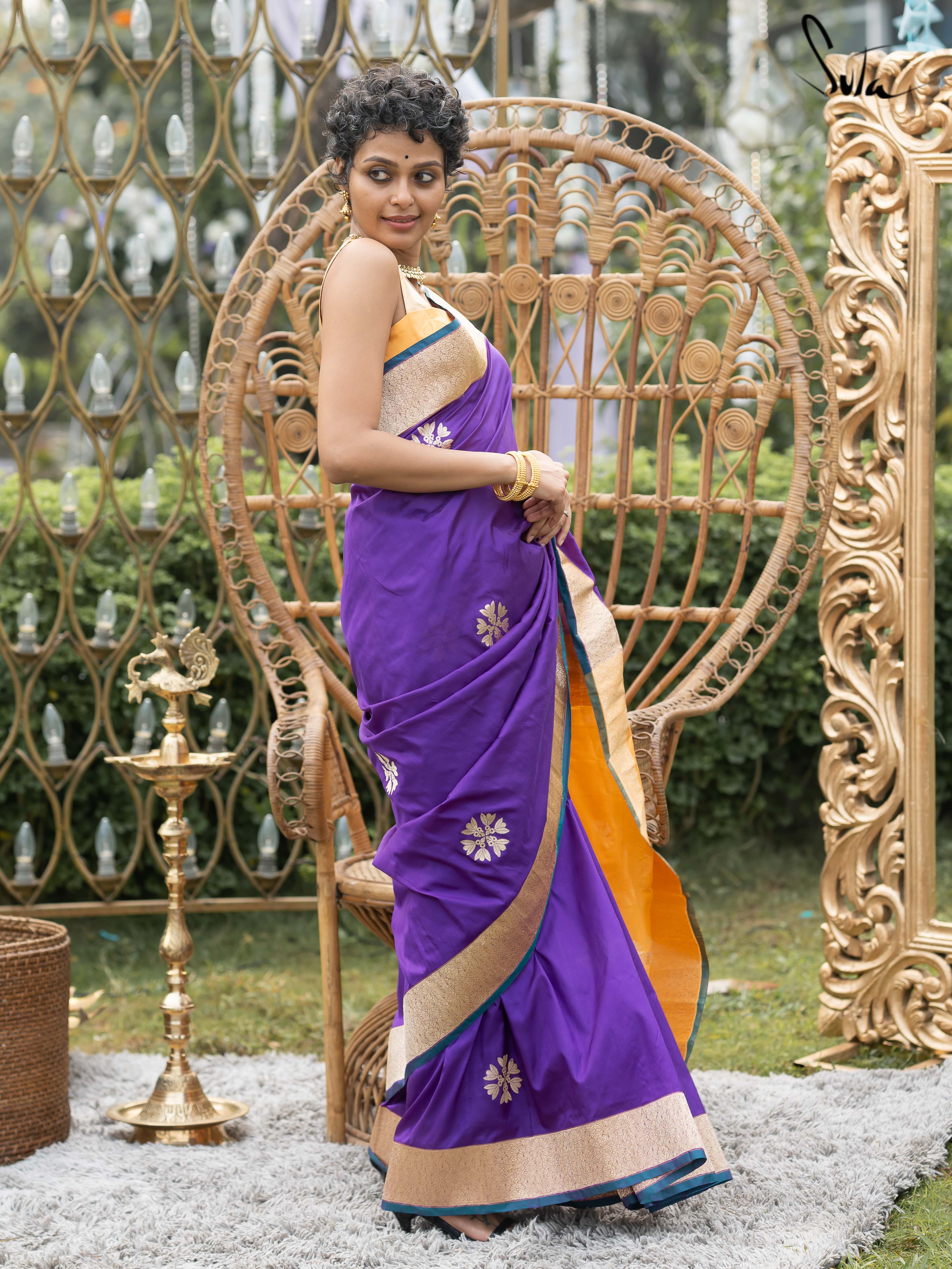 Zareen Aftab Purple Banarasi Saree