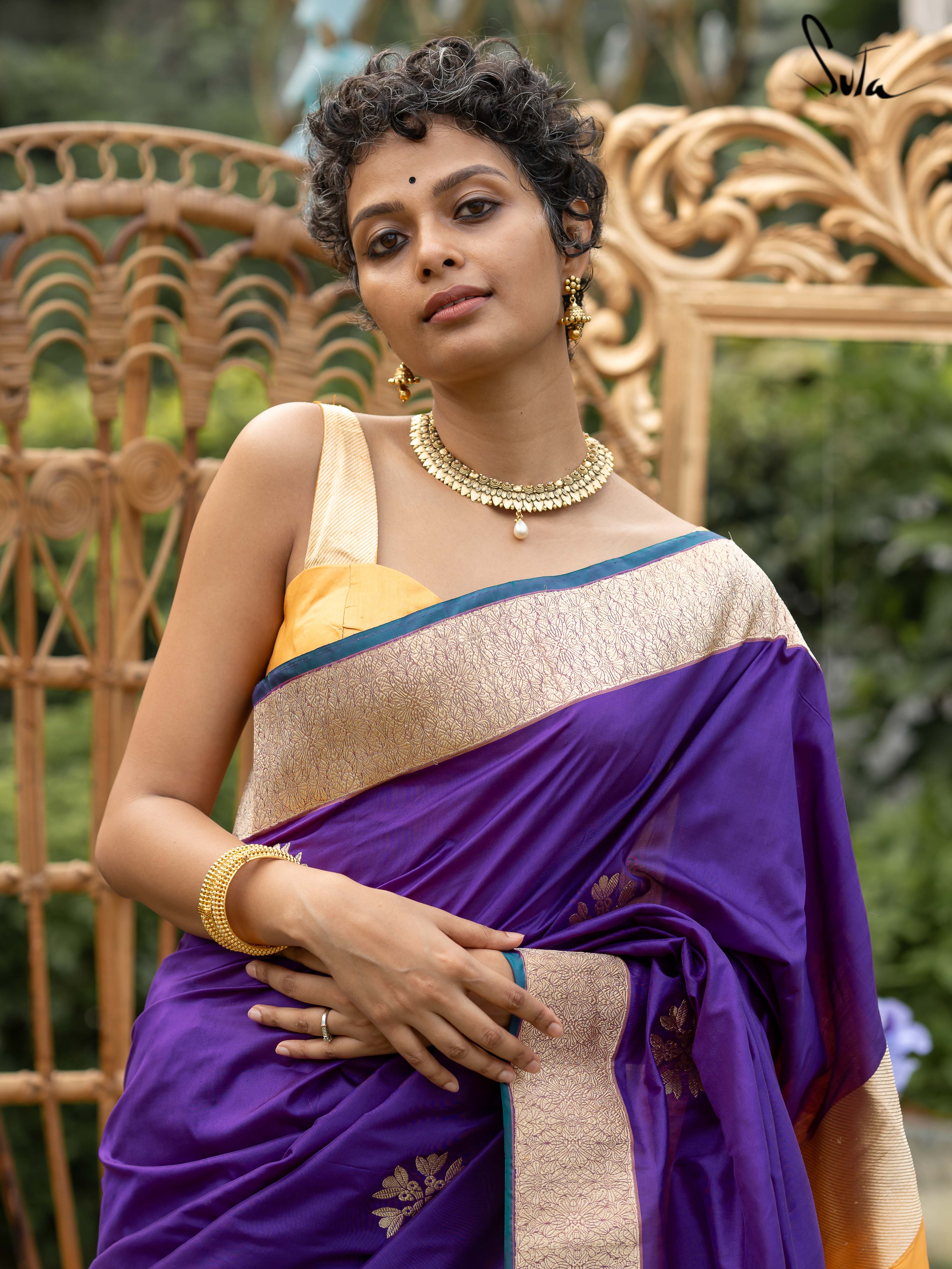 Zareen Aftab Purple Banarasi Saree