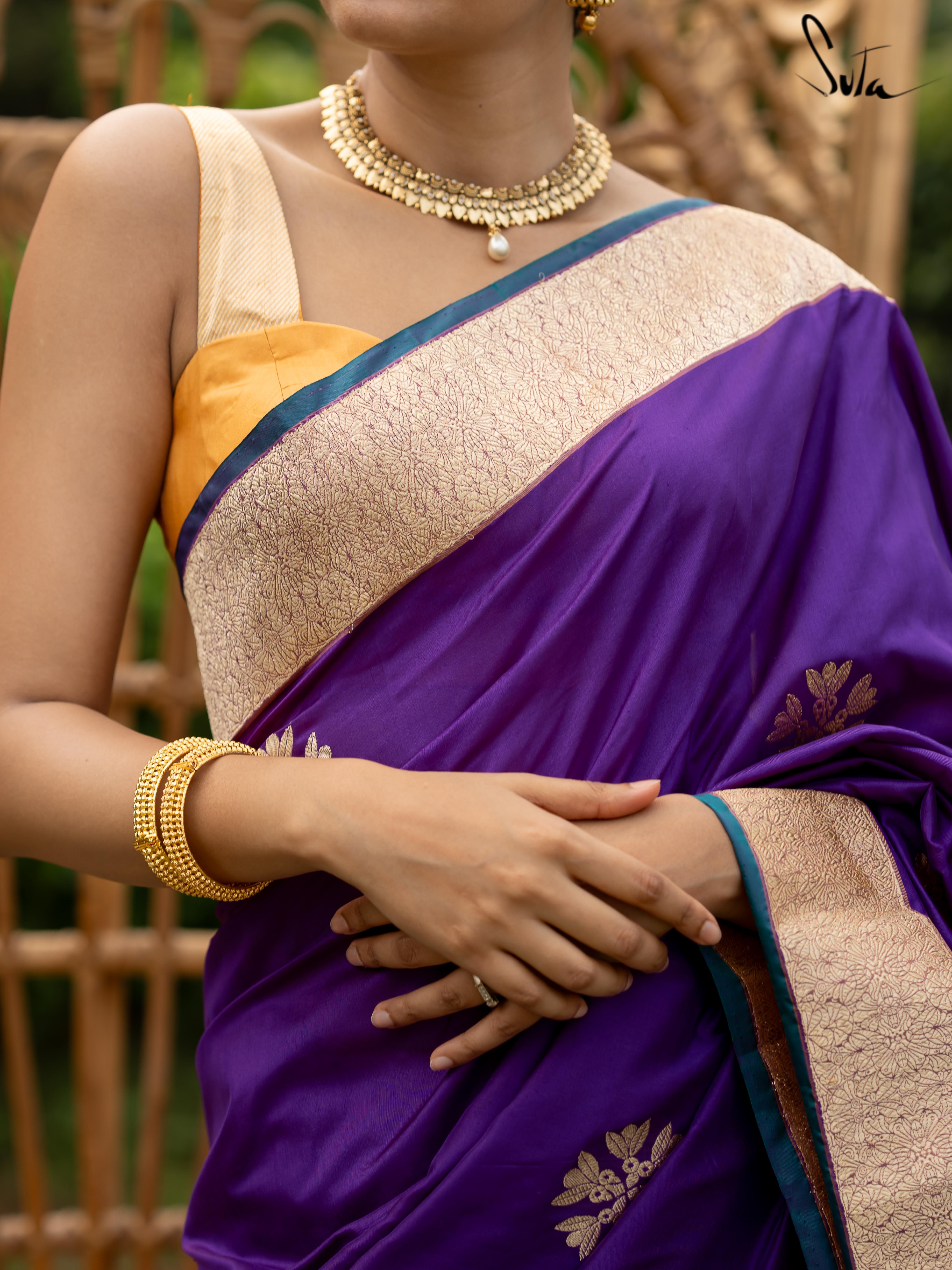 Zareen Aftab Purple Banarasi Saree