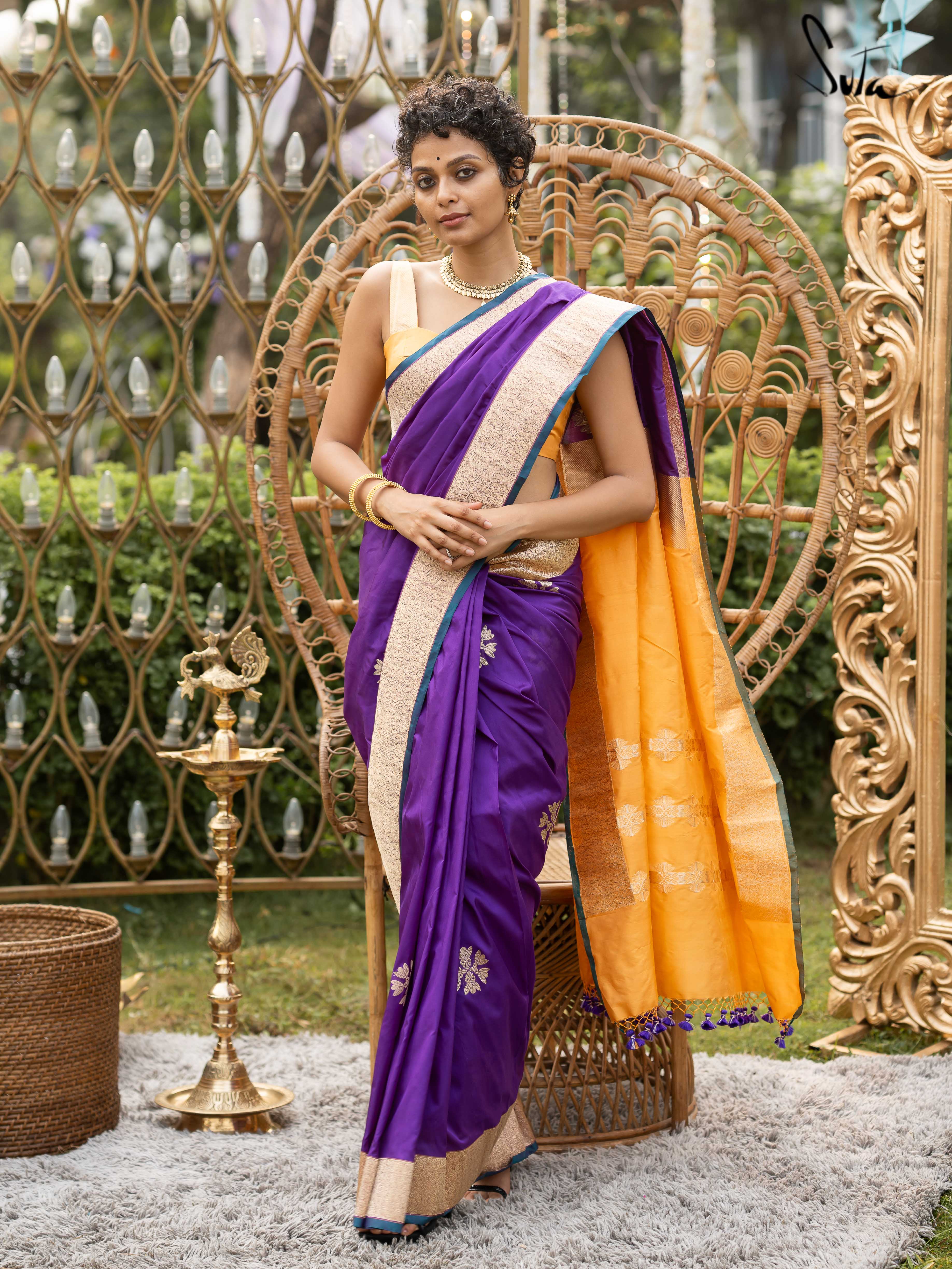 Zareen Aftab Purple Banarasi Saree