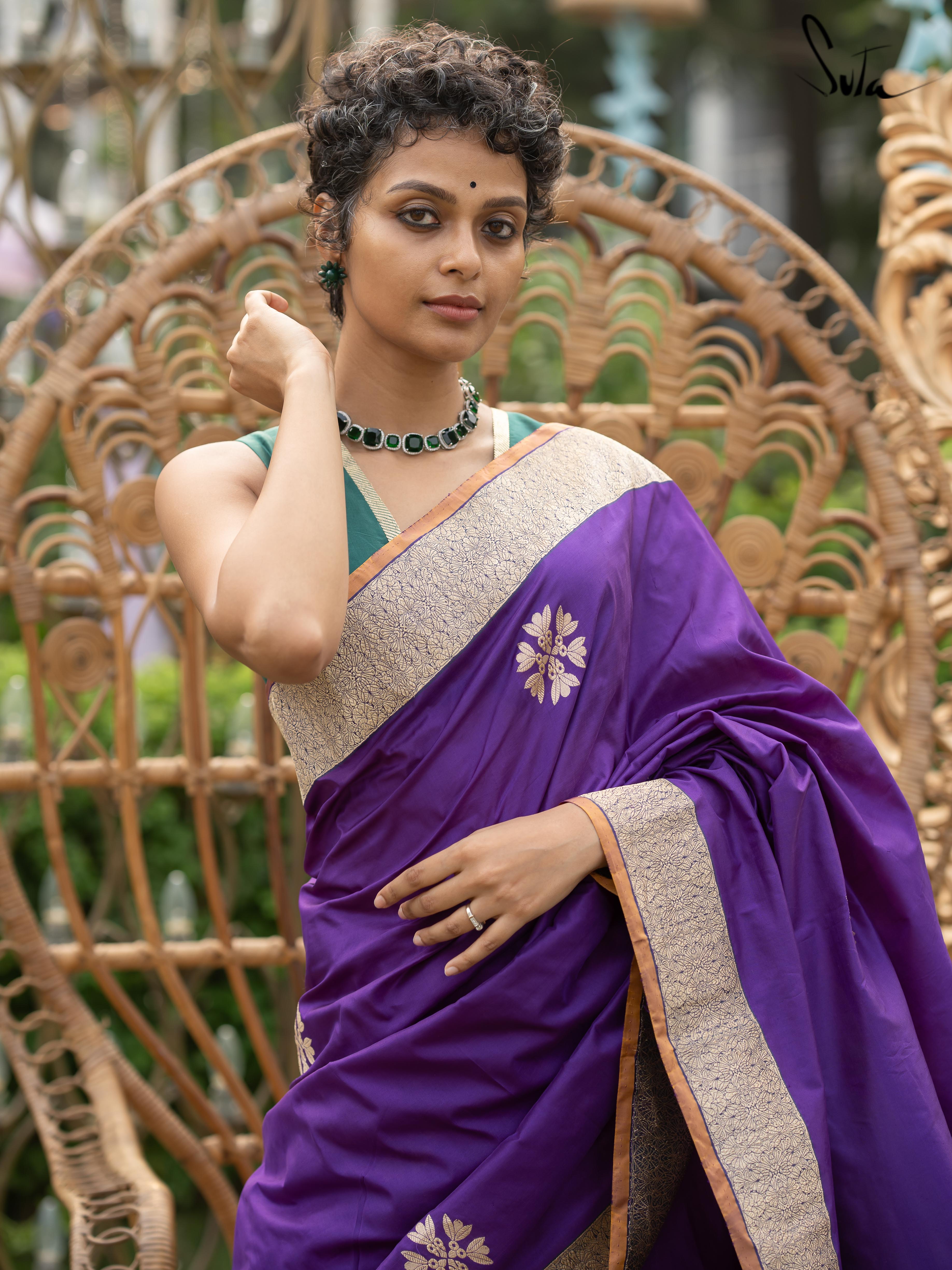Haseen Shahaana Purple Banarasi Saree