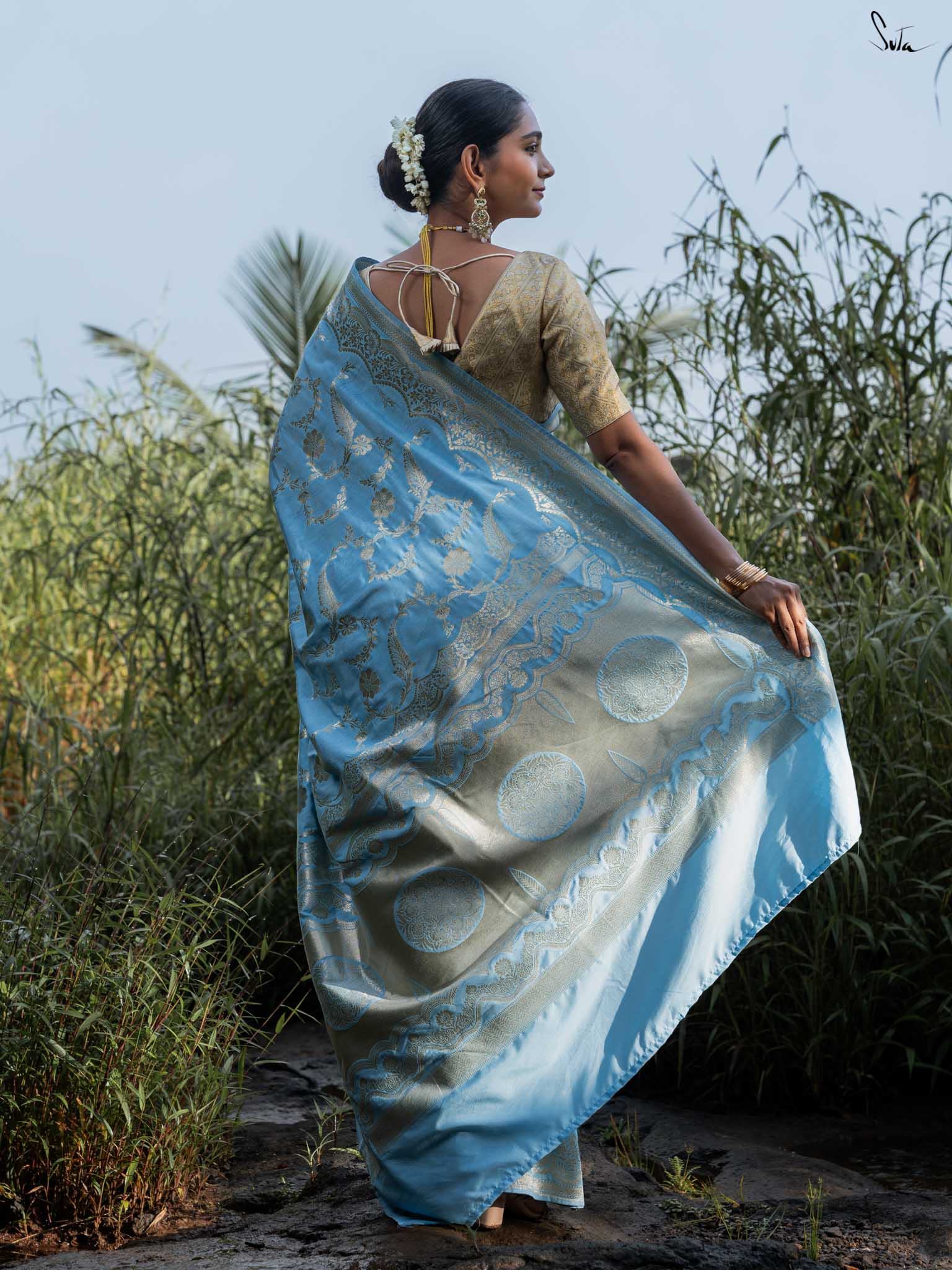Mokshda Sky Blue Banarasi Saree
