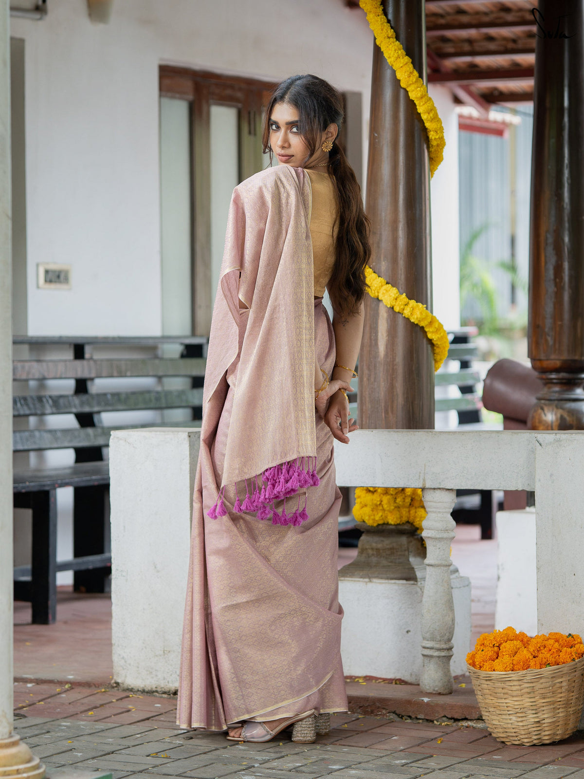 Suta x Dushara-Vaidehi Shashi - Baby Pink Zari Saree