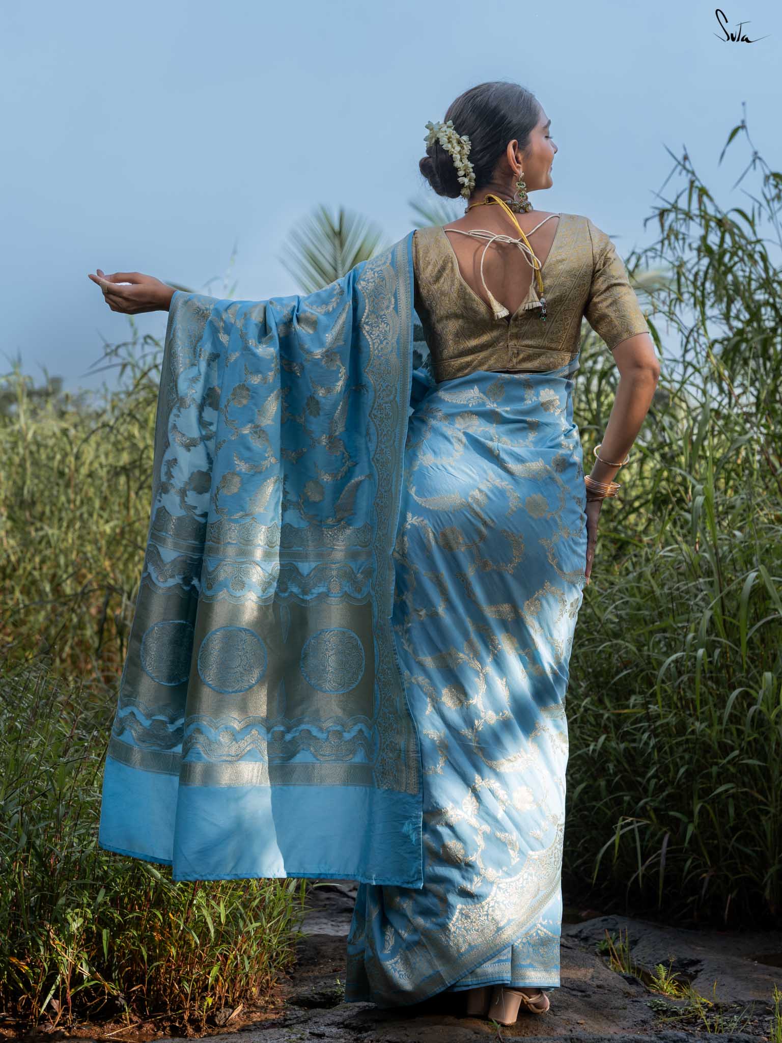 Mokshda Sky Blue Banarasi Saree