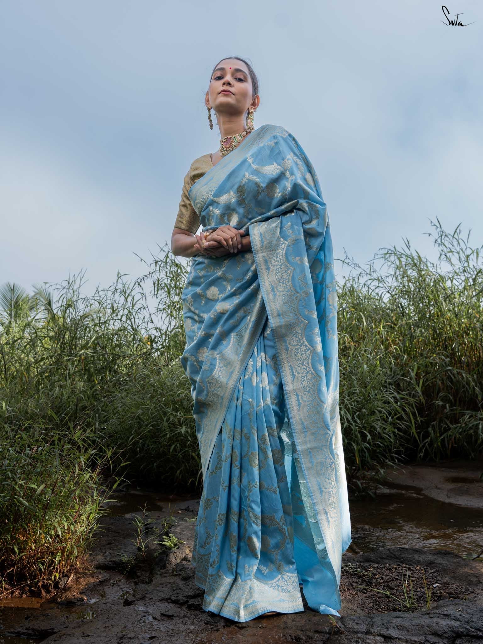 Mokshda Sky Blue Banarasi Saree