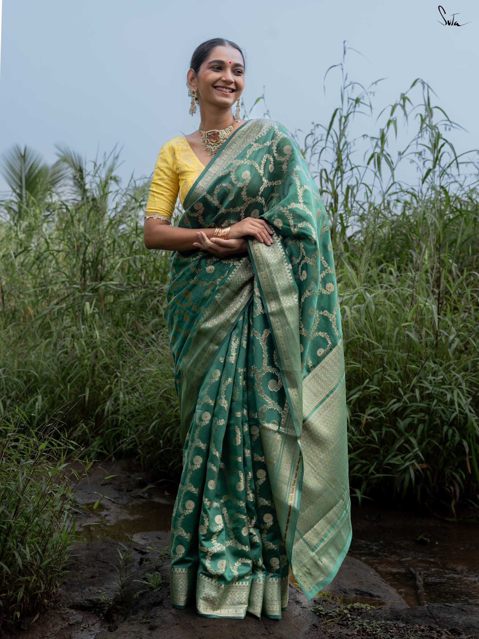 Tivra Green Banarasi Saree