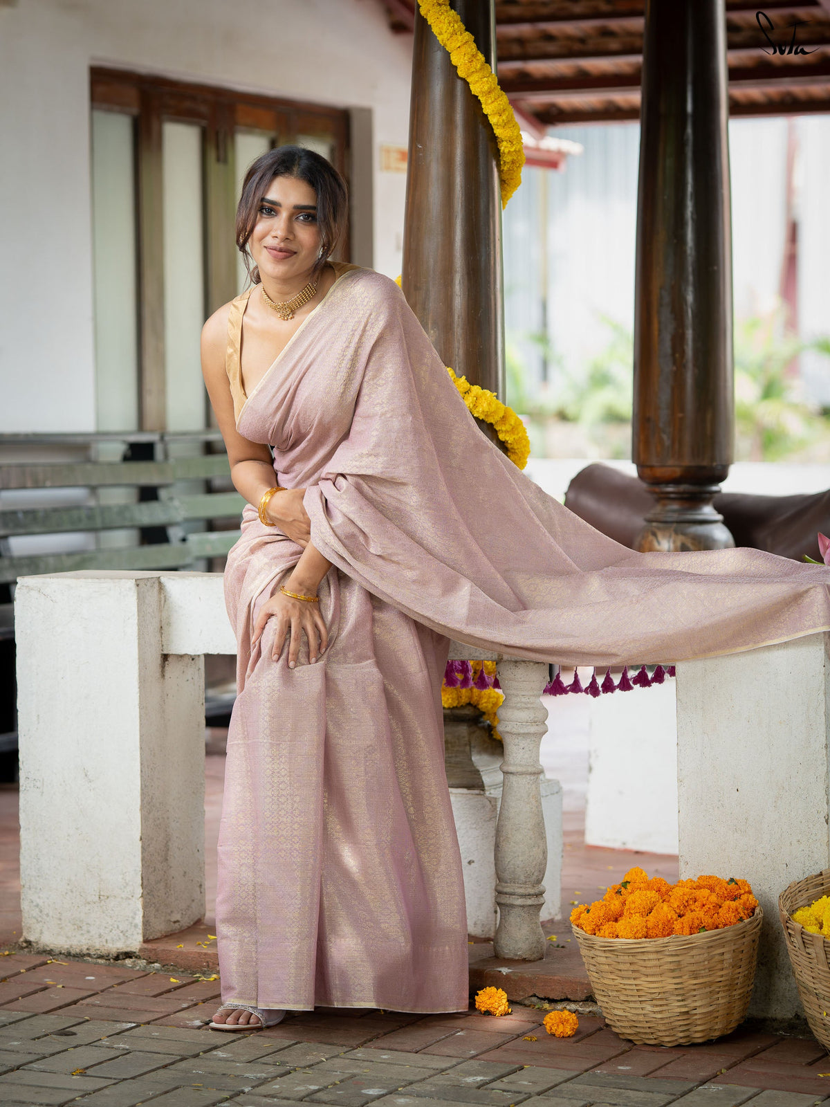 Suta x Dushara-Vaidehi Shashi - Baby Pink Zari Saree