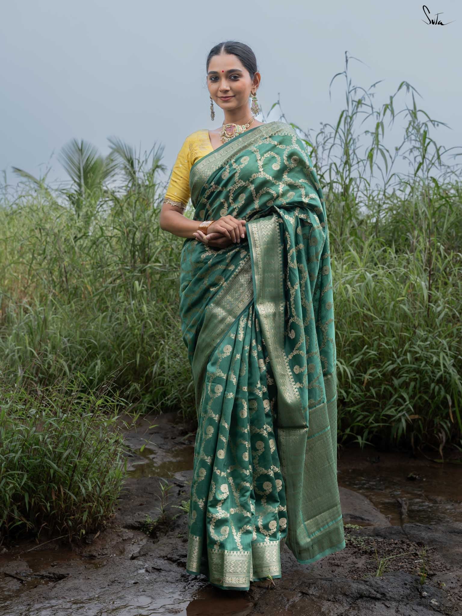Tivra Green Banarasi Saree