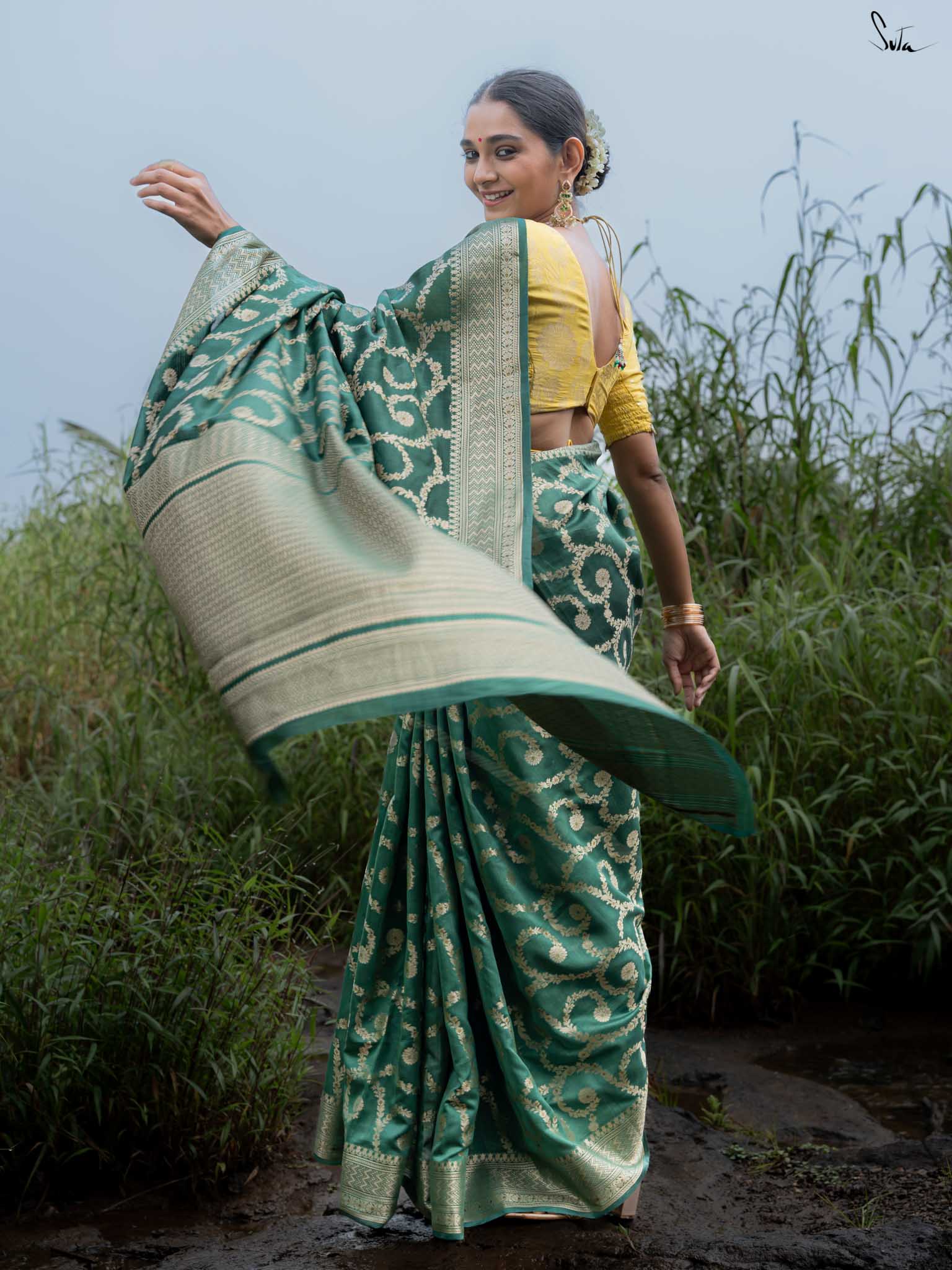 Tivra Green Banarasi Saree