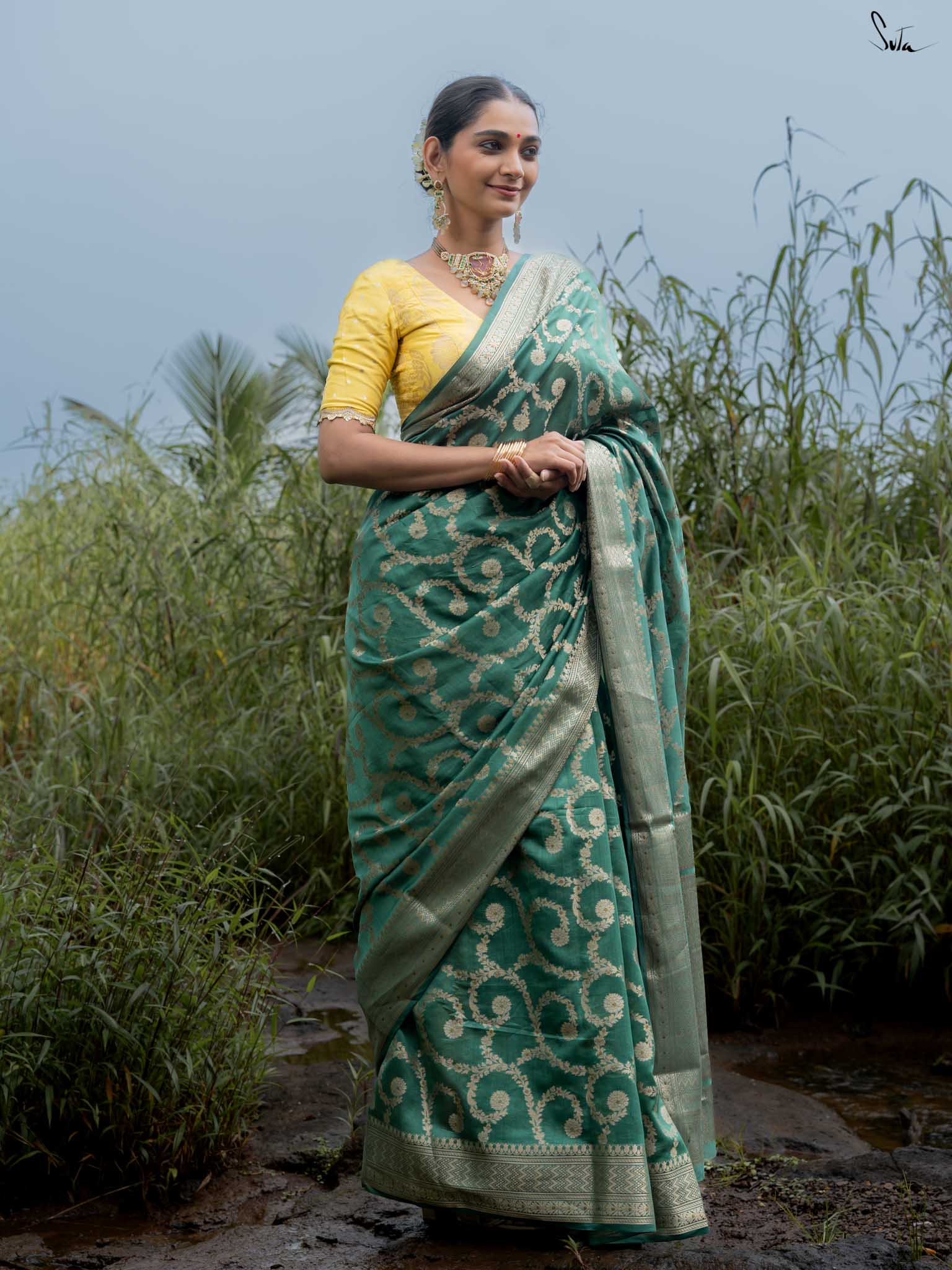 Tivra Green Banarasi Saree