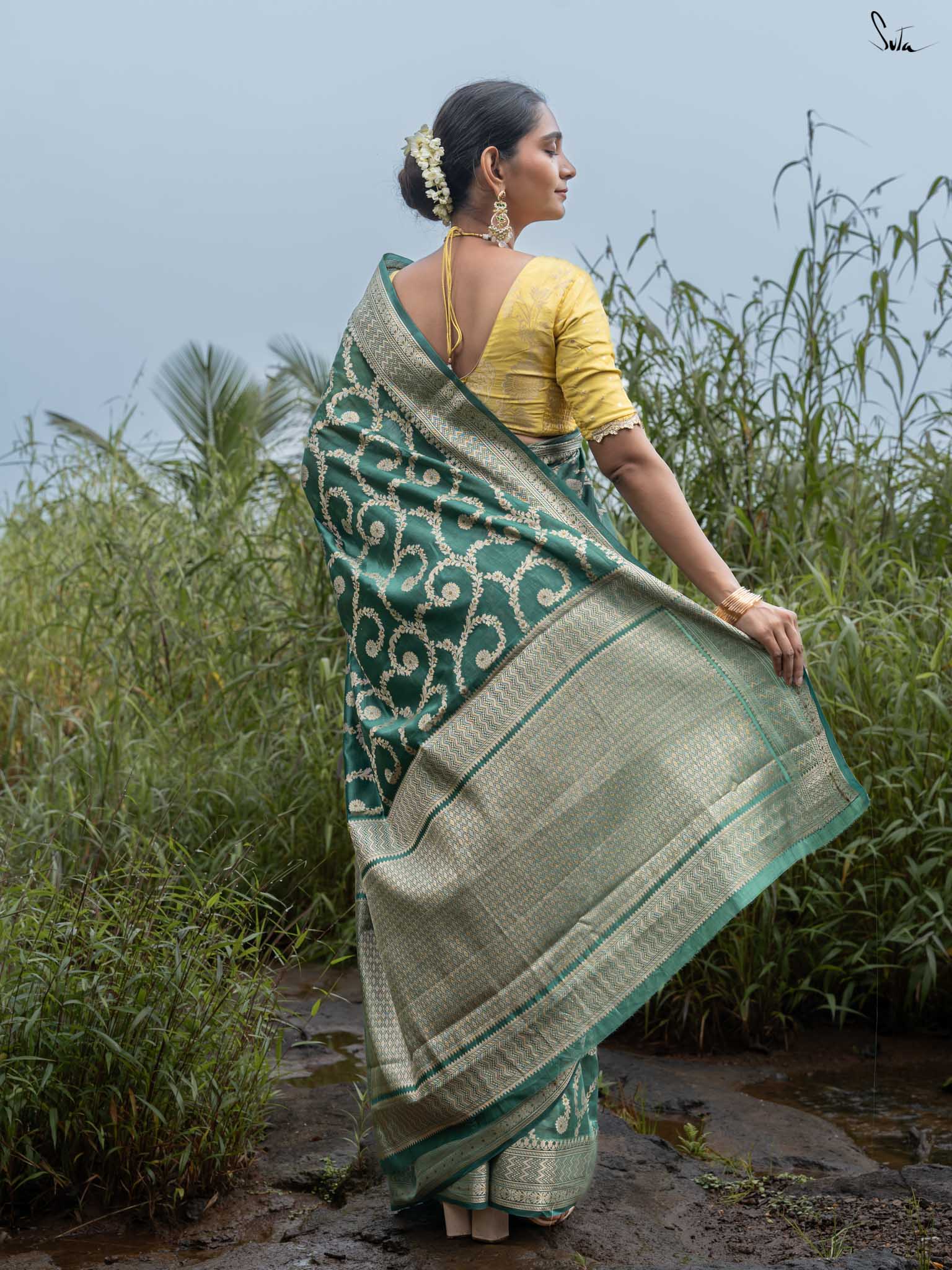 Tivra Green Banarasi Saree