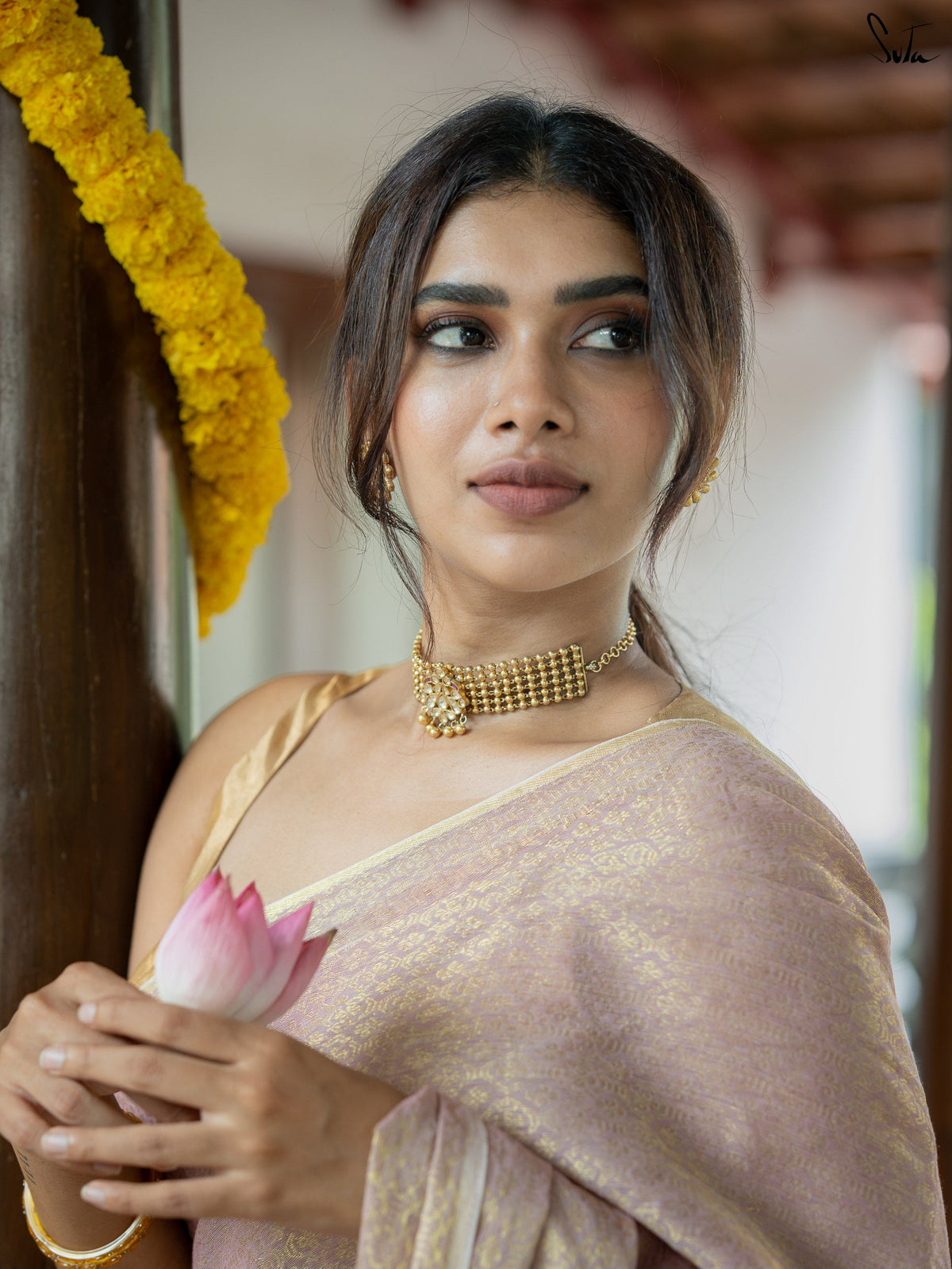 Suta x Dushara-Vaidehi Shashi - Baby Pink Zari Saree