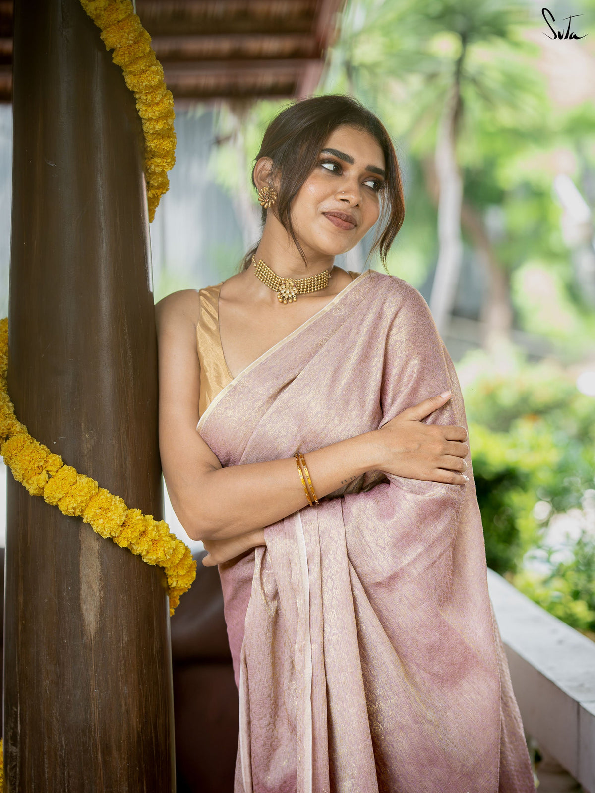 Suta x Dushara-Vaidehi Shashi - Baby Pink Zari Saree