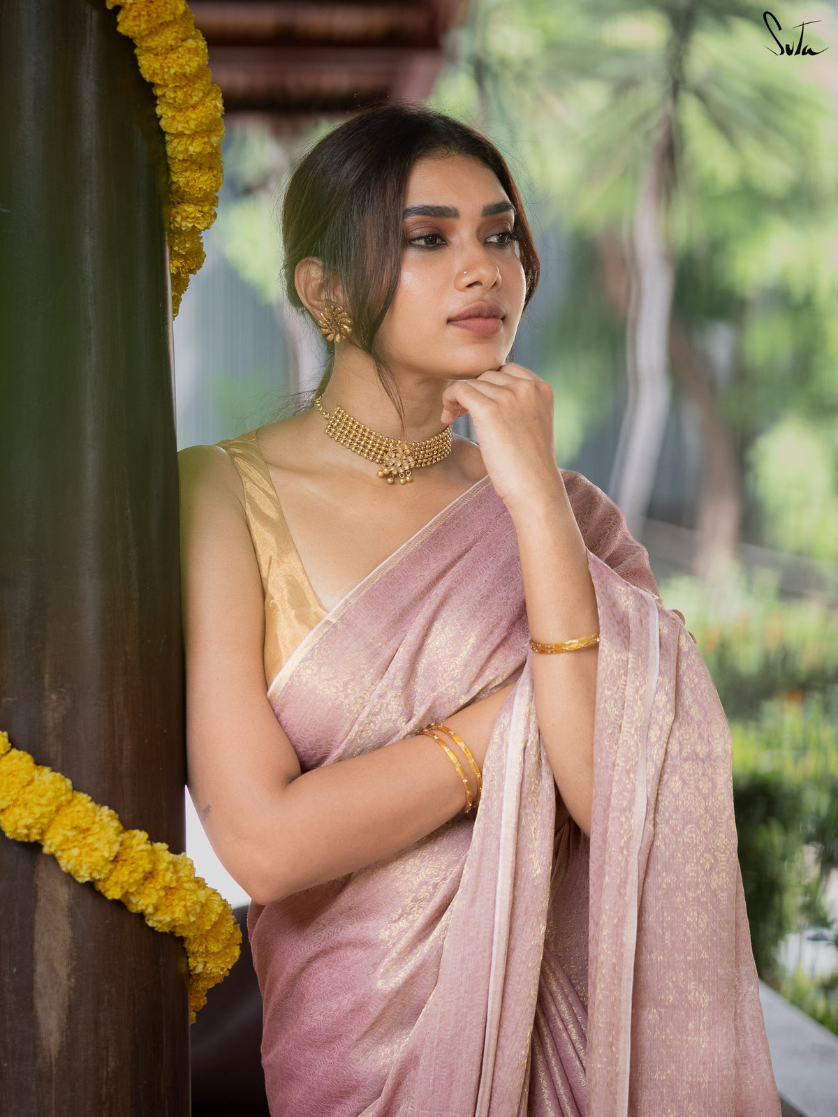 Suta x Dushara-Vaidehi Shashi - Baby Pink Zari Saree
