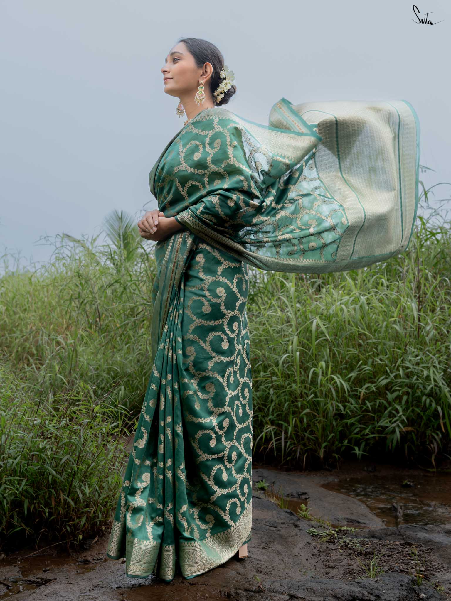 Tivra Green Banarasi Saree