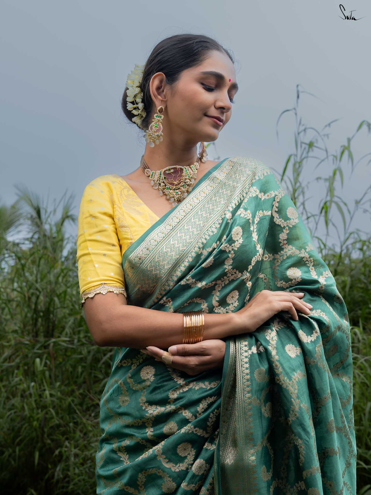 Tivra Green Banarasi Saree