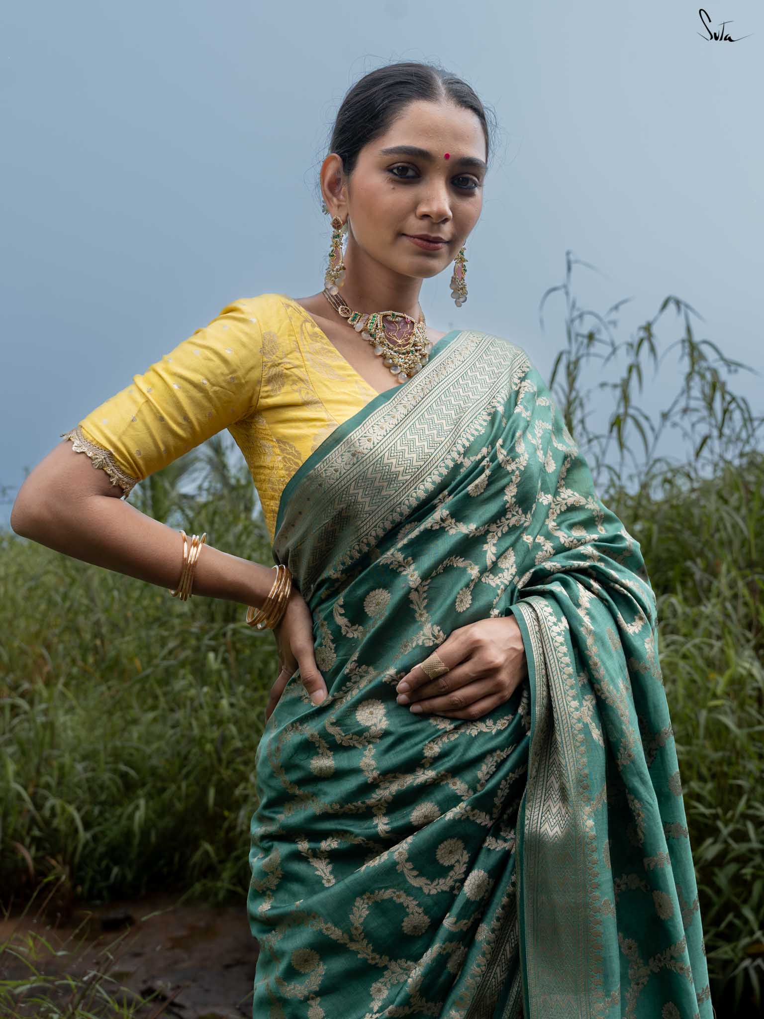 Tivra Green Banarasi Saree