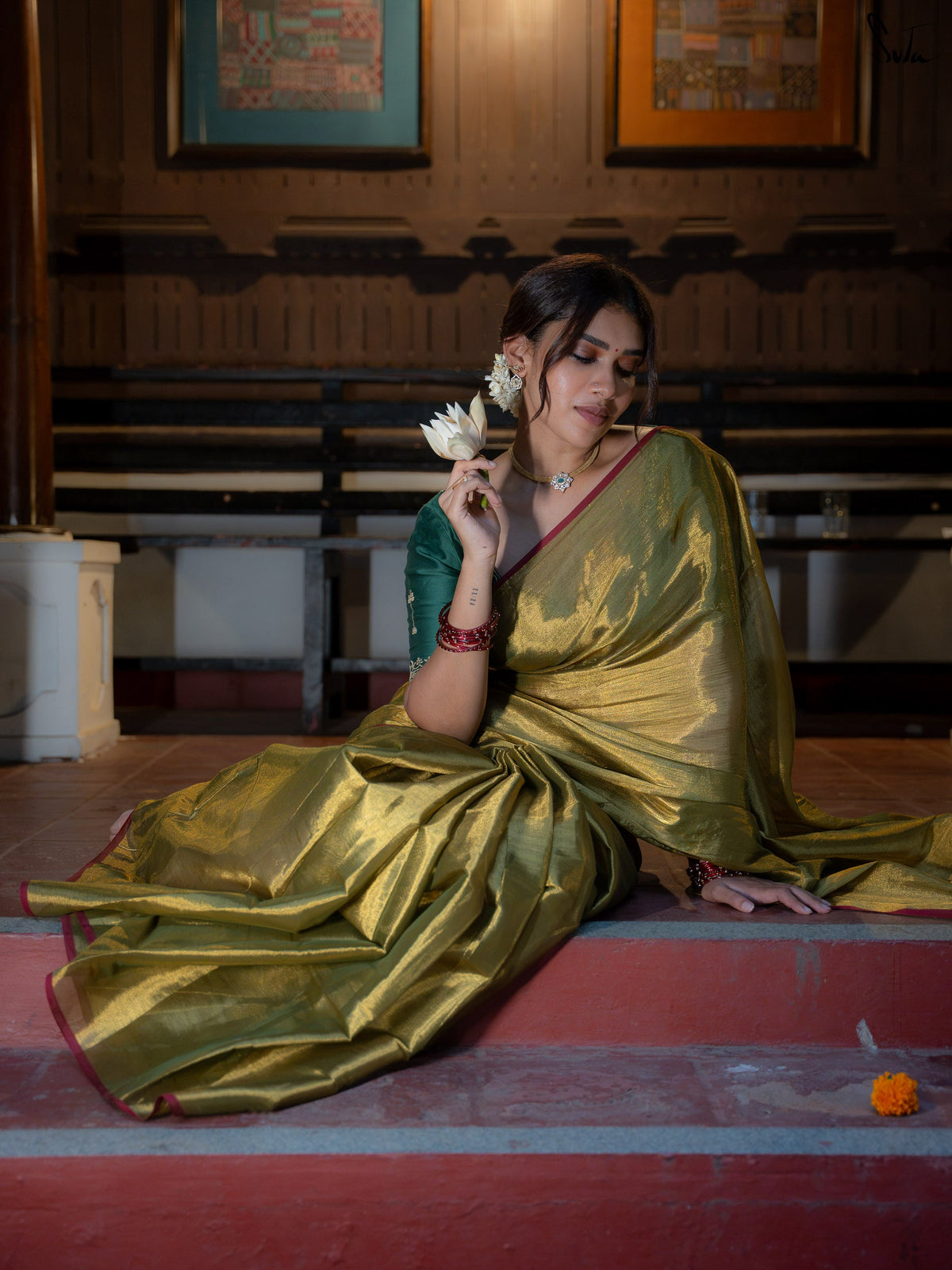 Suta x Dushara Hari Zafri Zari - Green-Gold Zari Saree