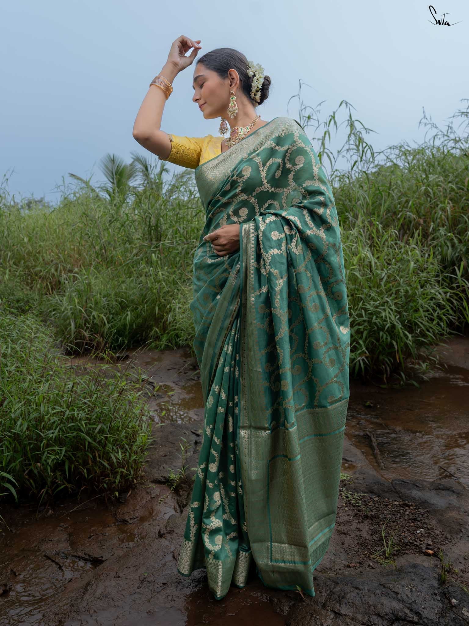 Tivra Green Banarasi Saree