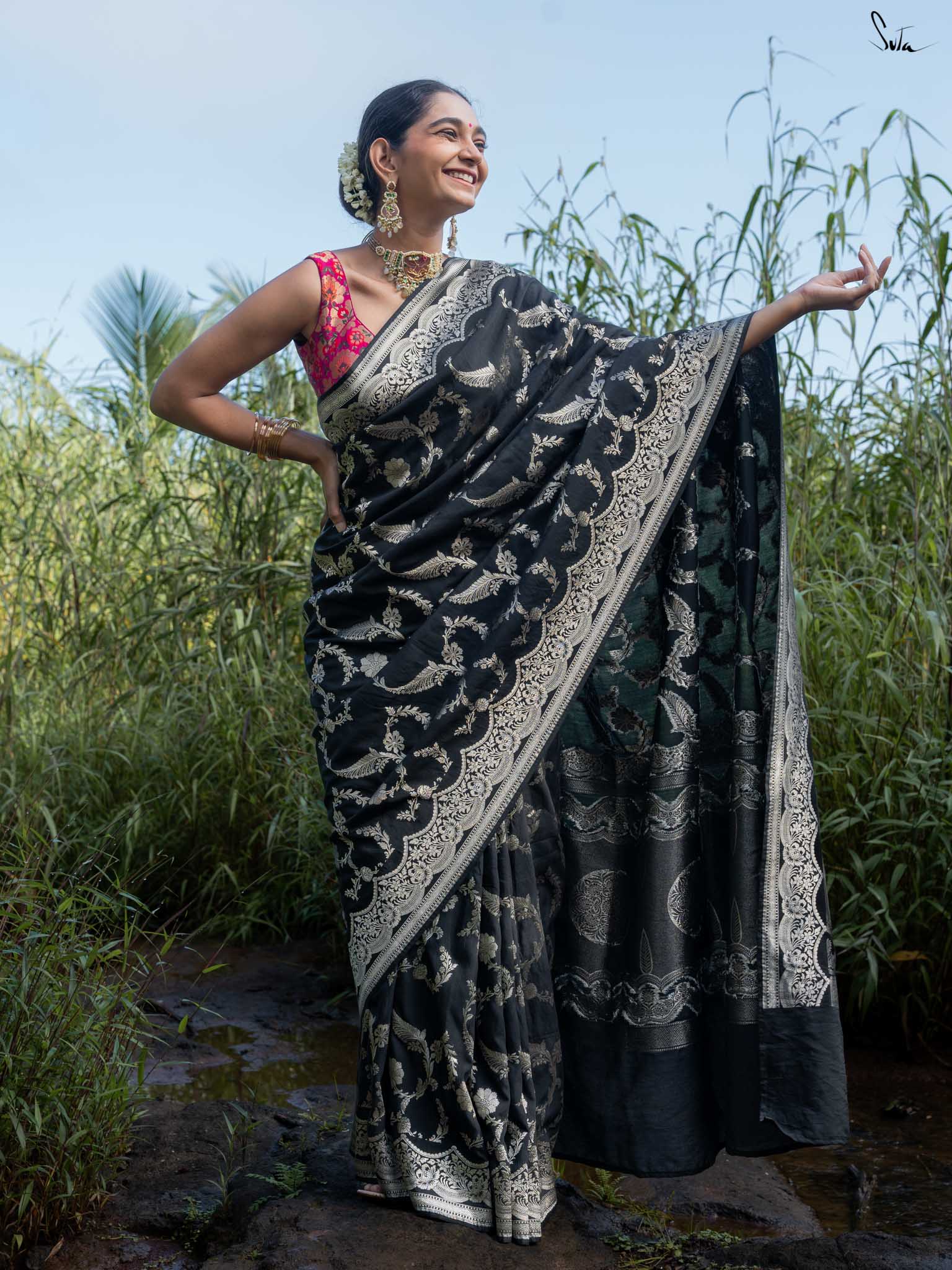 Kajri Black Banarasi Saree