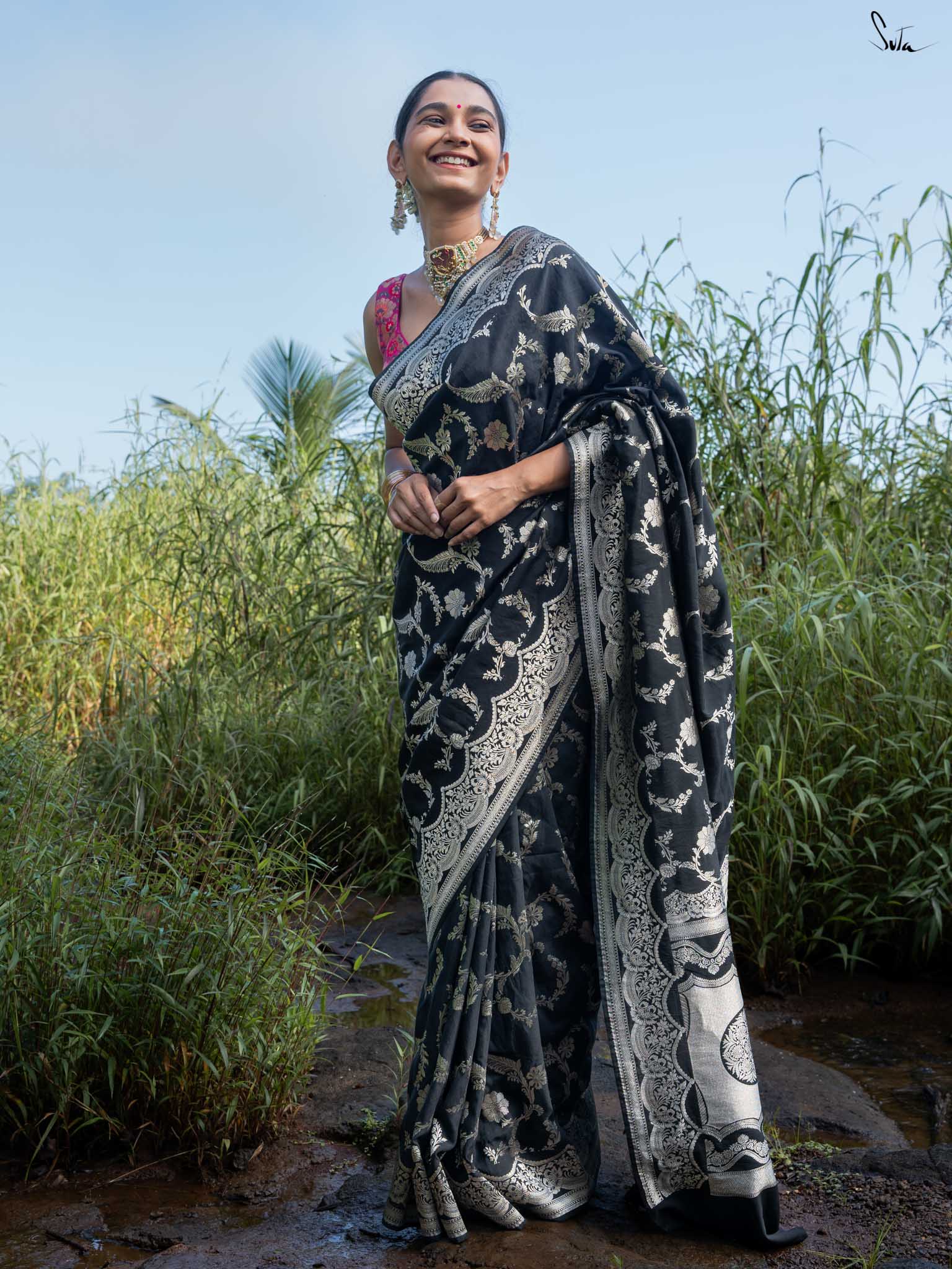 Kajri Black Banarasi Saree