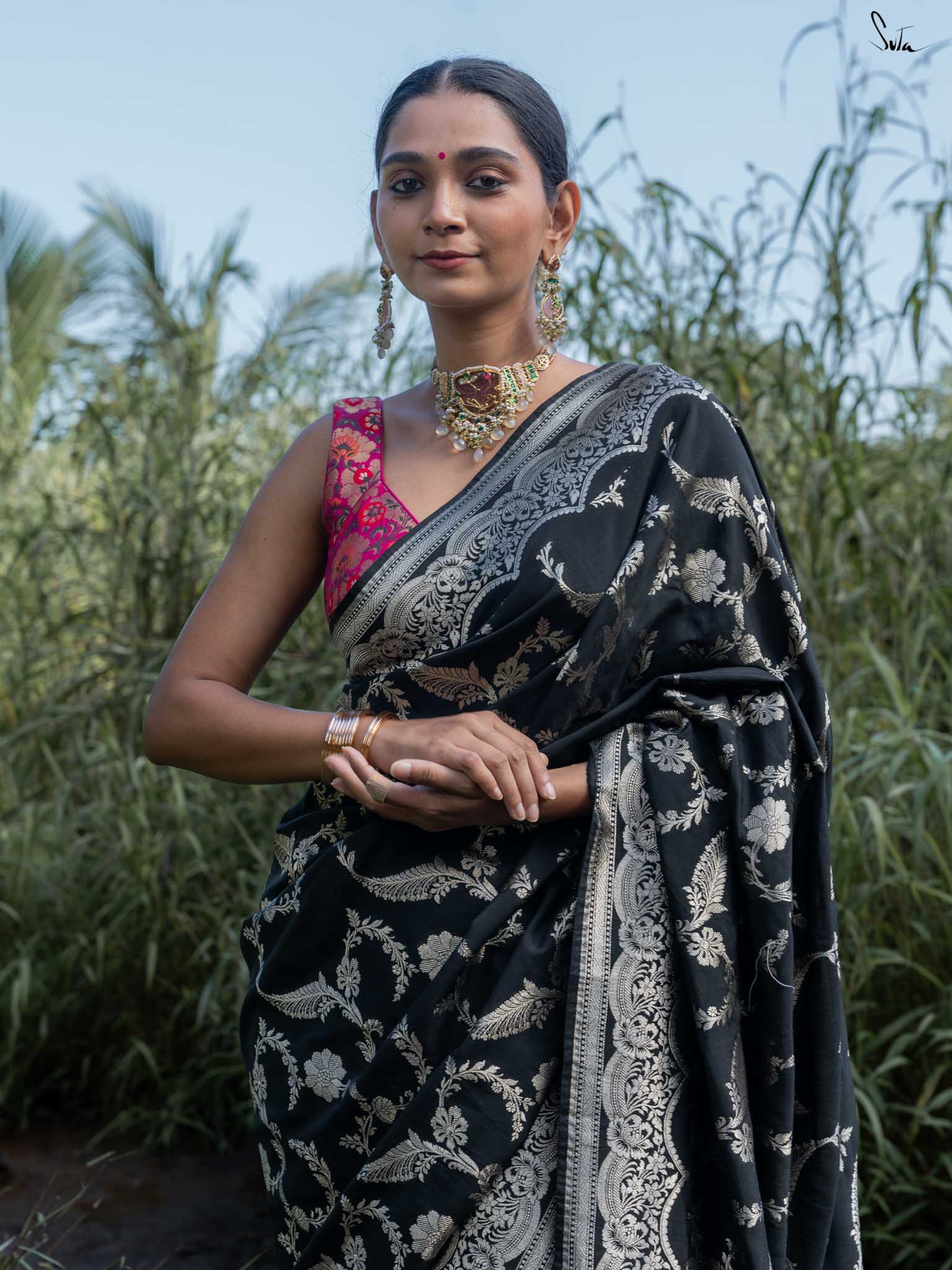 Kajri Black Banarasi Saree