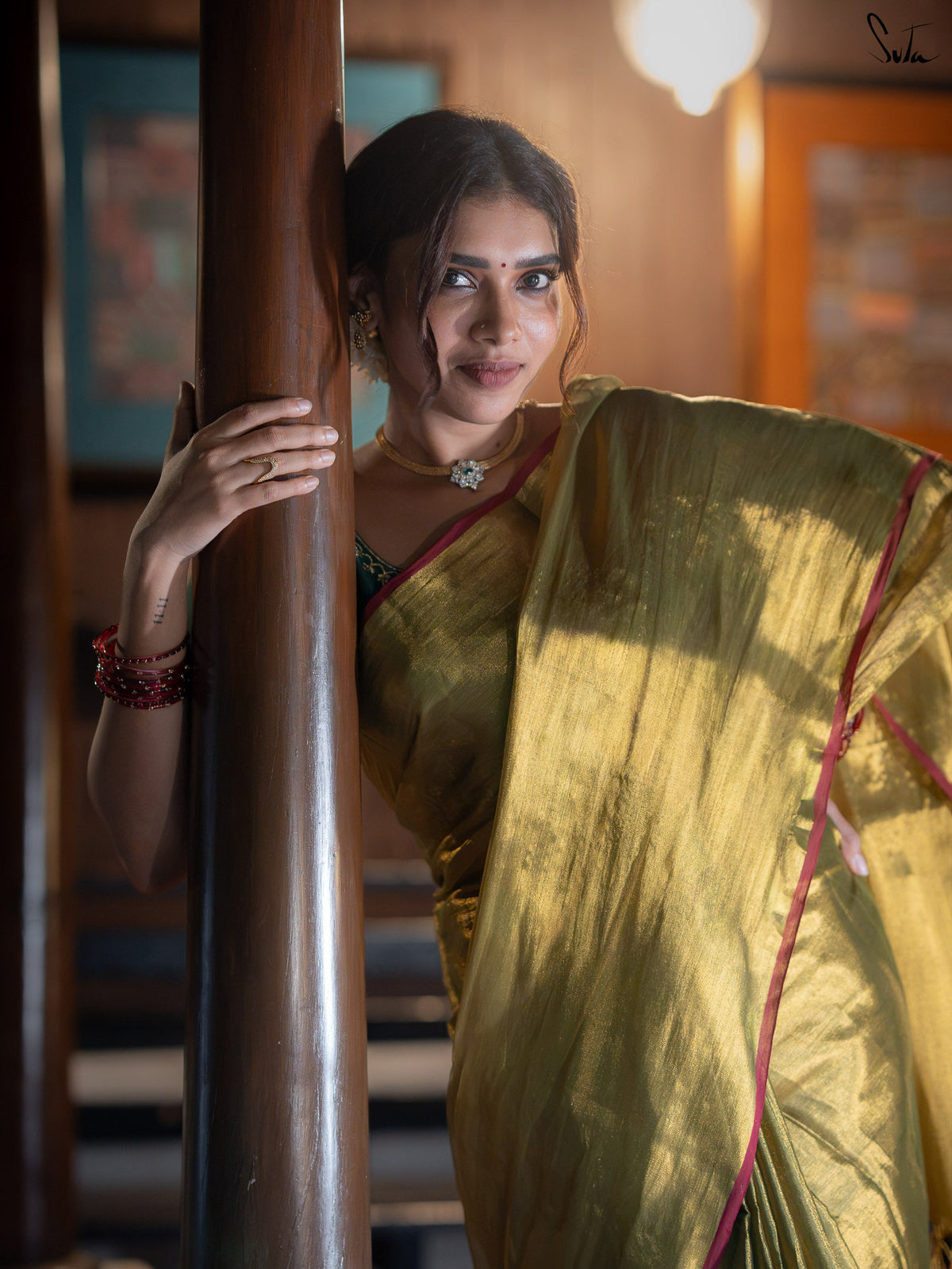 Suta x Dushara Hari Zafri Zari - Green-Gold Zari Saree