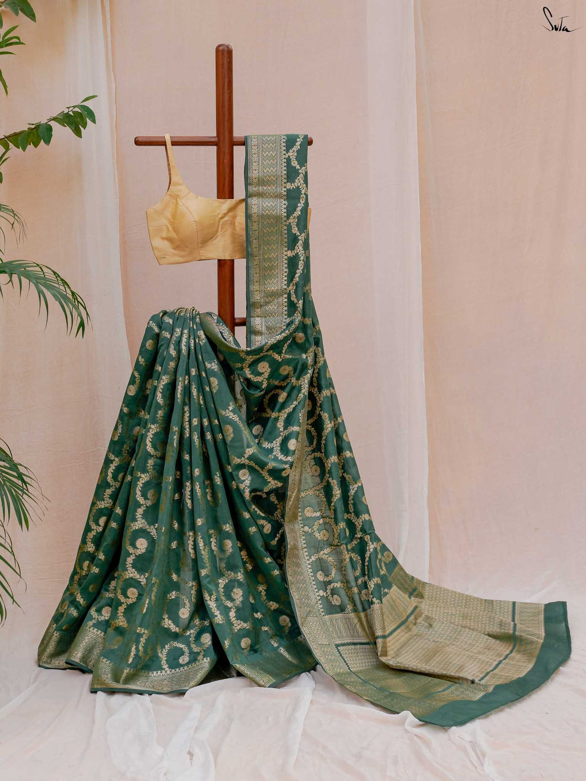 Tivra Green Banarasi Saree
