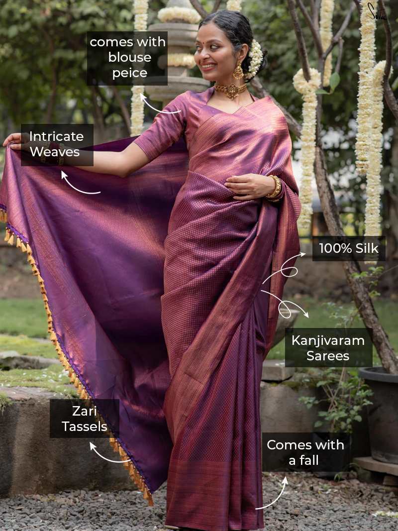 Kaadambari Purple Kanjivaram Saree