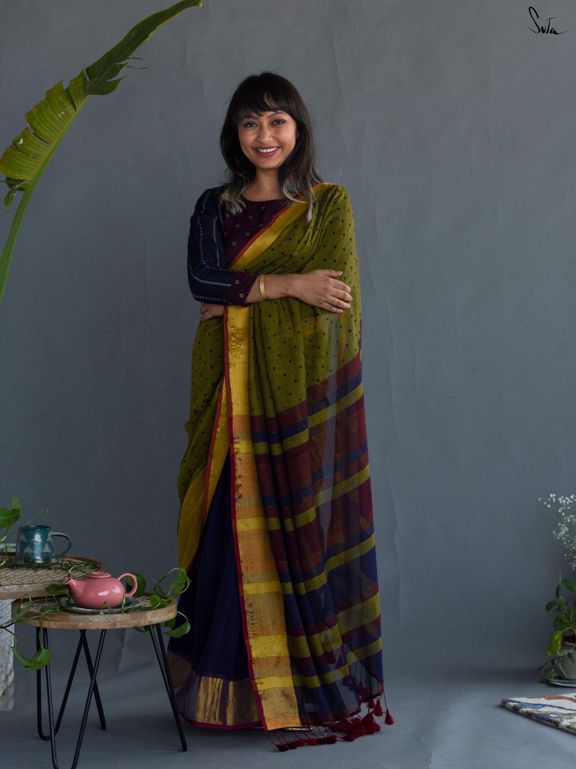 Pretty Green Polka Saree