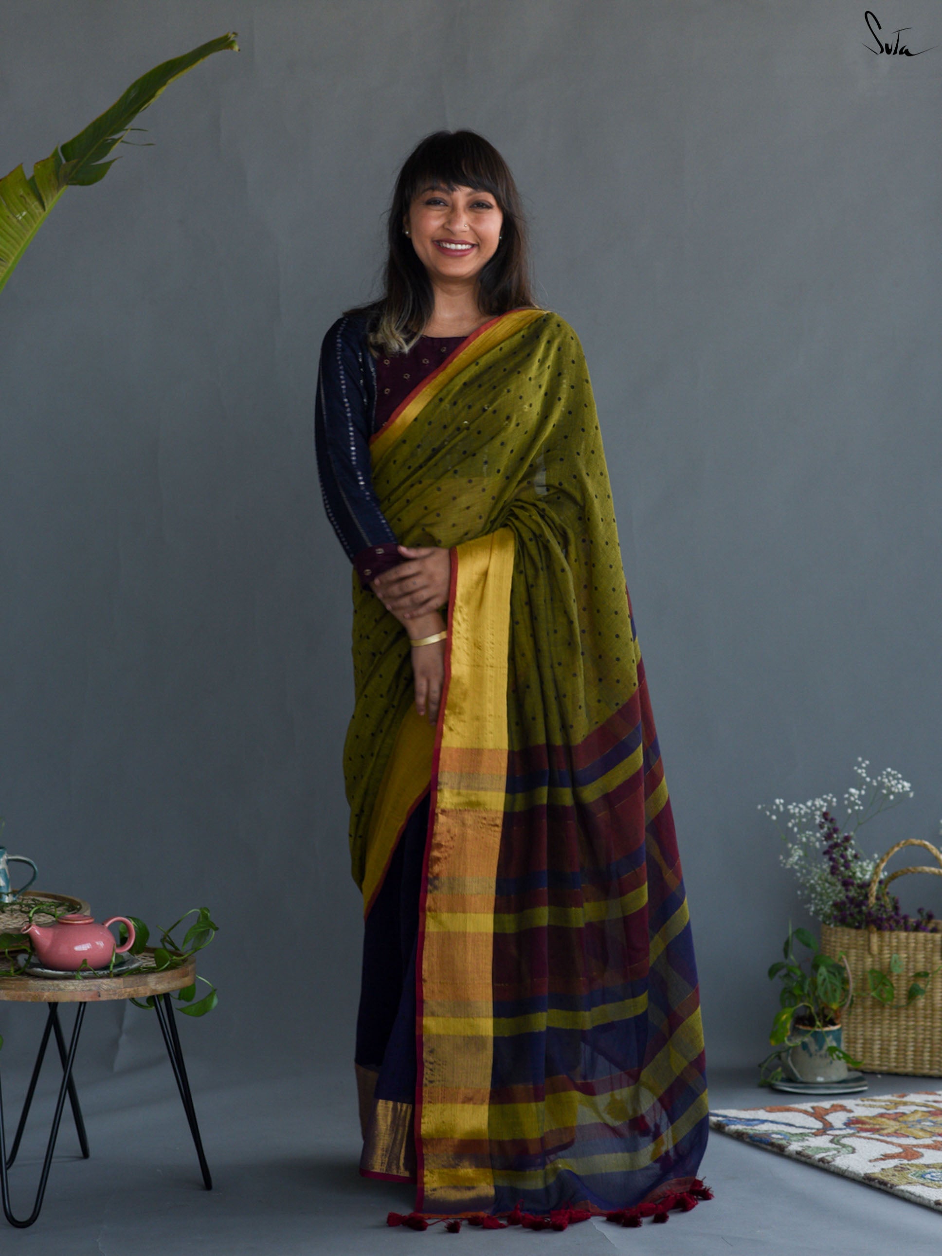 Pretty Green Polka Saree