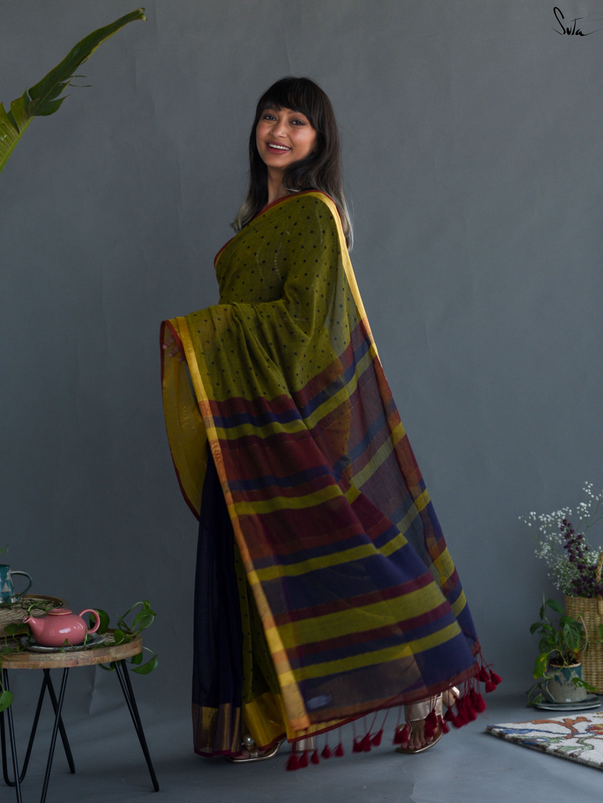 Pretty Green Polka Saree