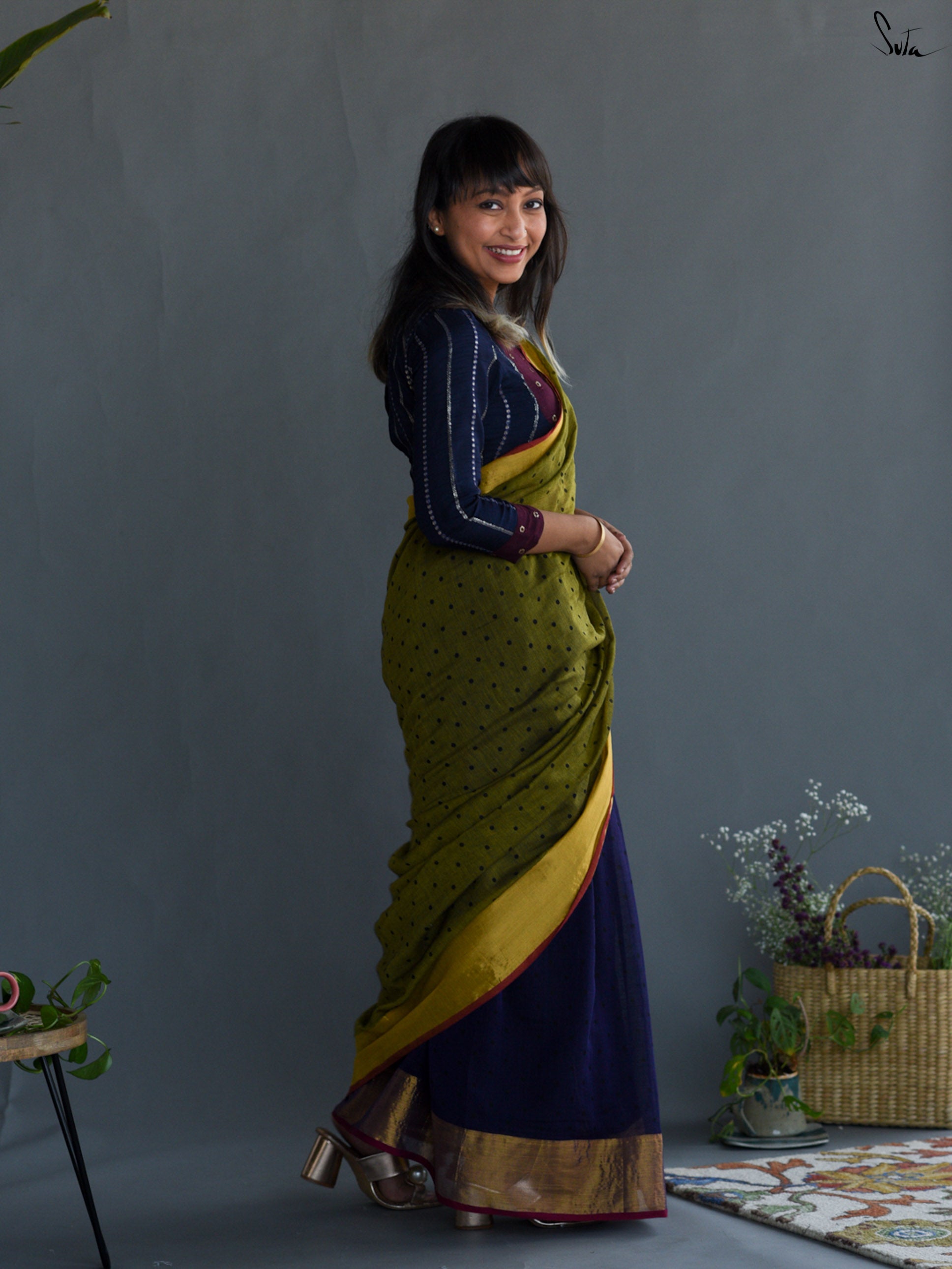 Pretty Green Polka Saree