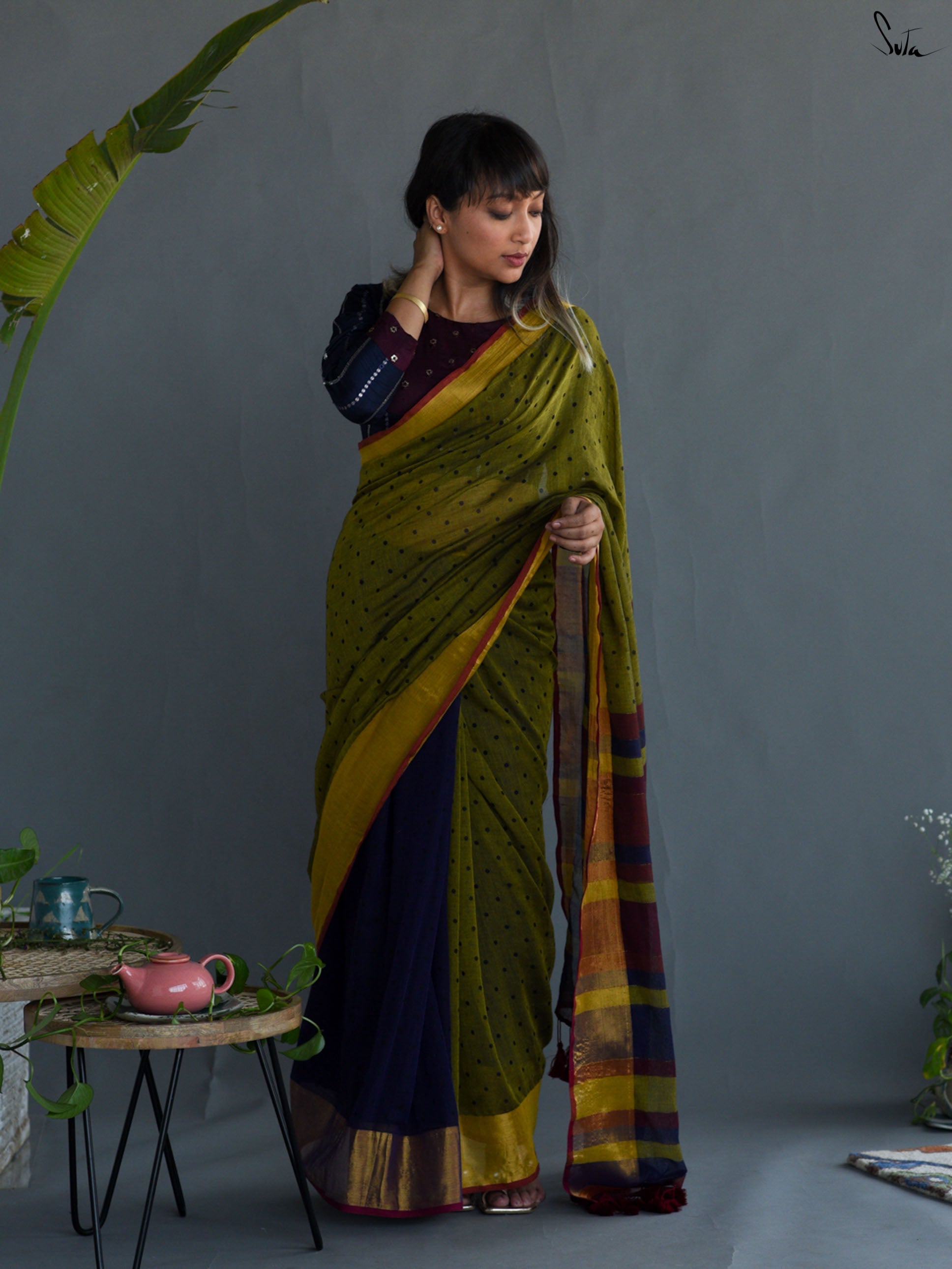 Pretty Green Polka Saree
