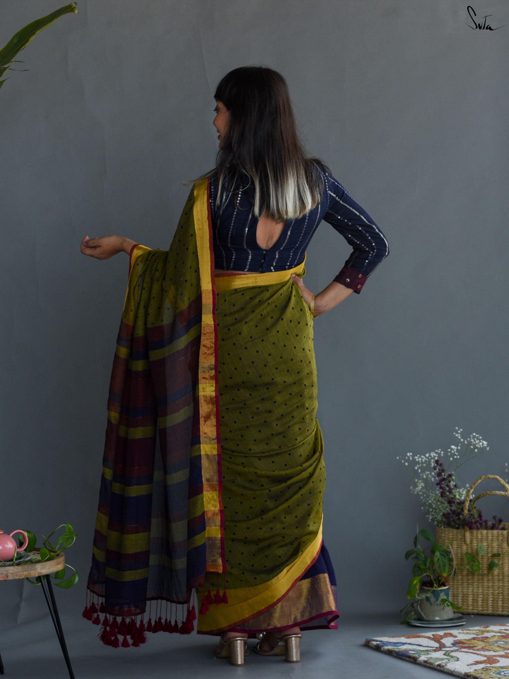 Pretty Green Polka Saree