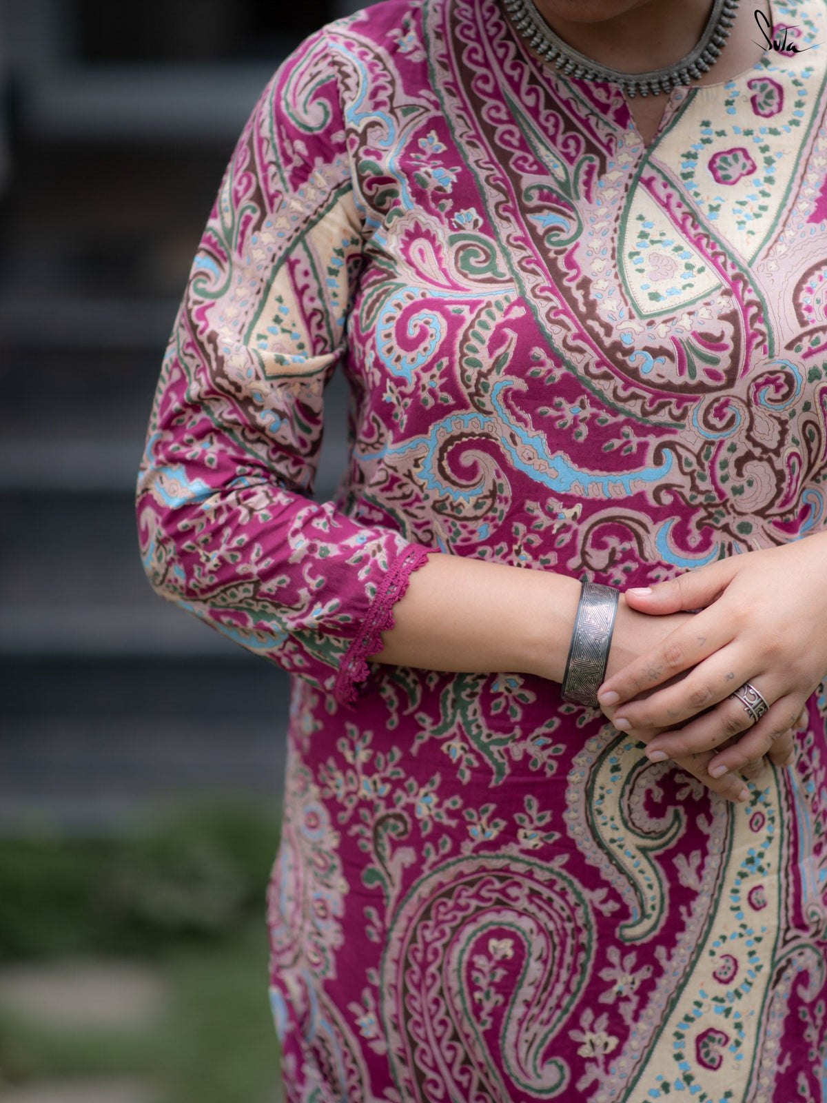 Suta Wine Cotton Kurta Set