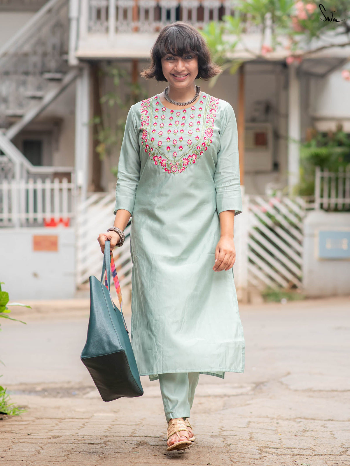 Suta Blue Silk Kurta Set