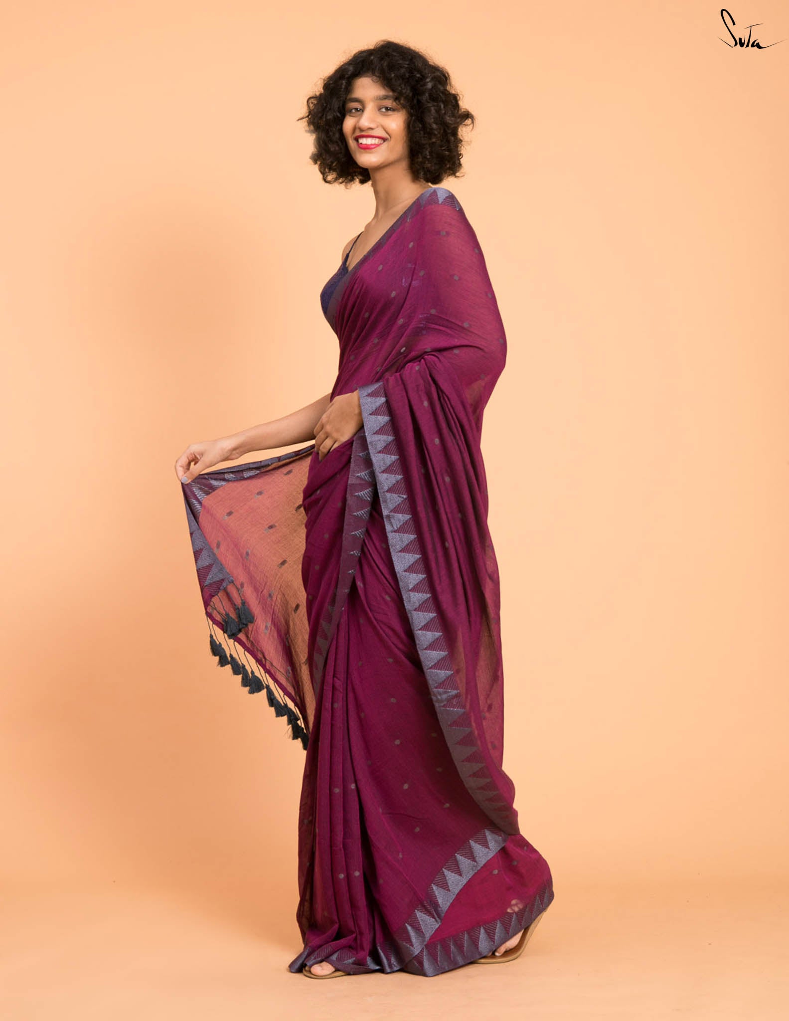 Suta Purple Grey Woven Design Cotton Blend Saree