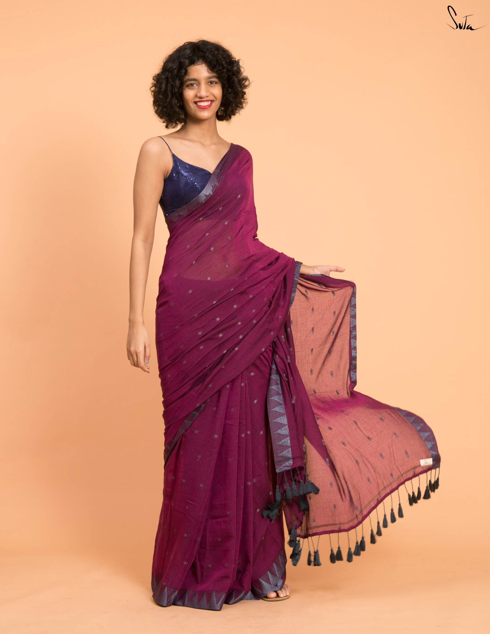 Suta Purple Grey Woven Design Cotton Blend Saree