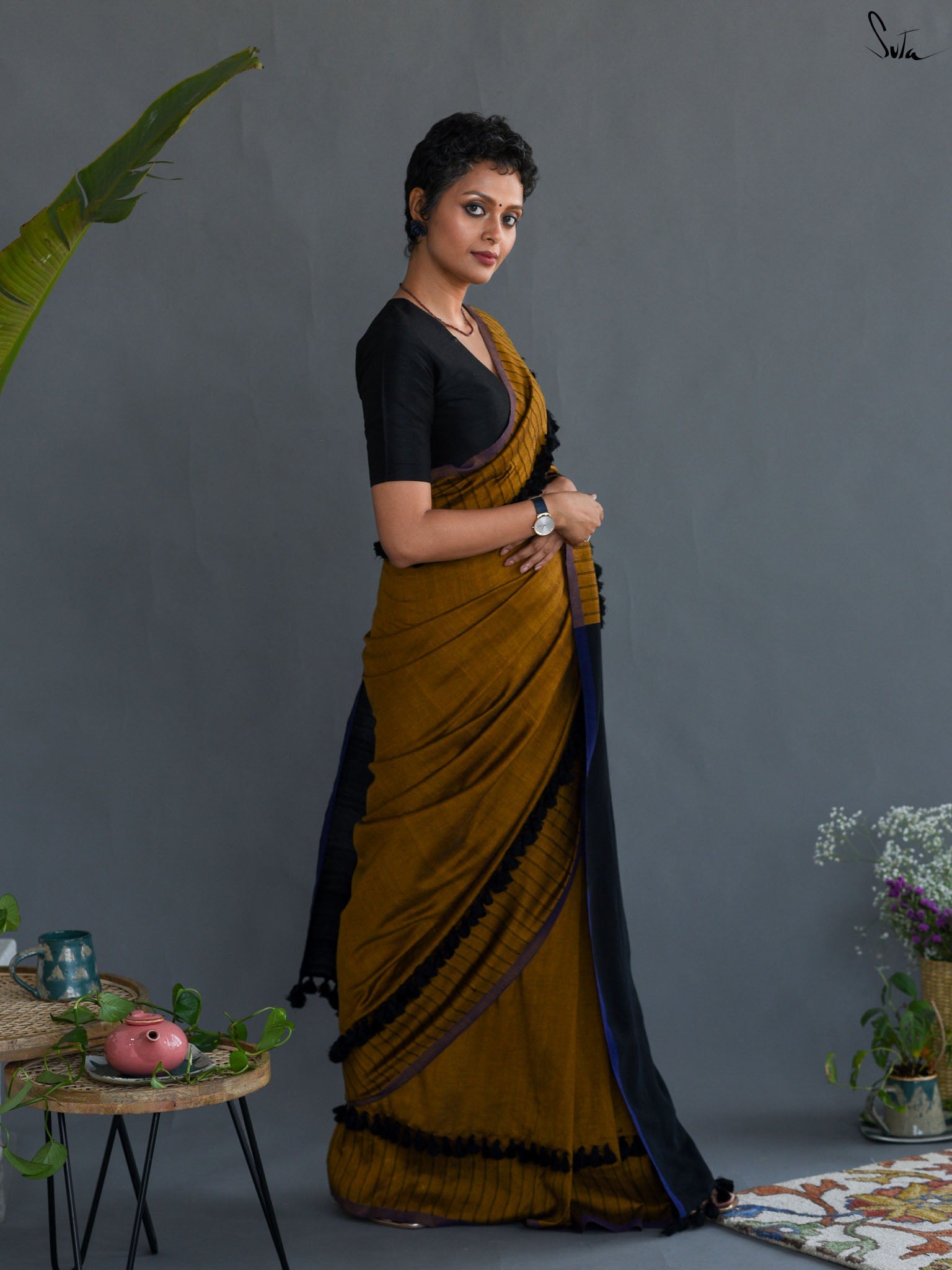 Dark Caramel Crayon Saree