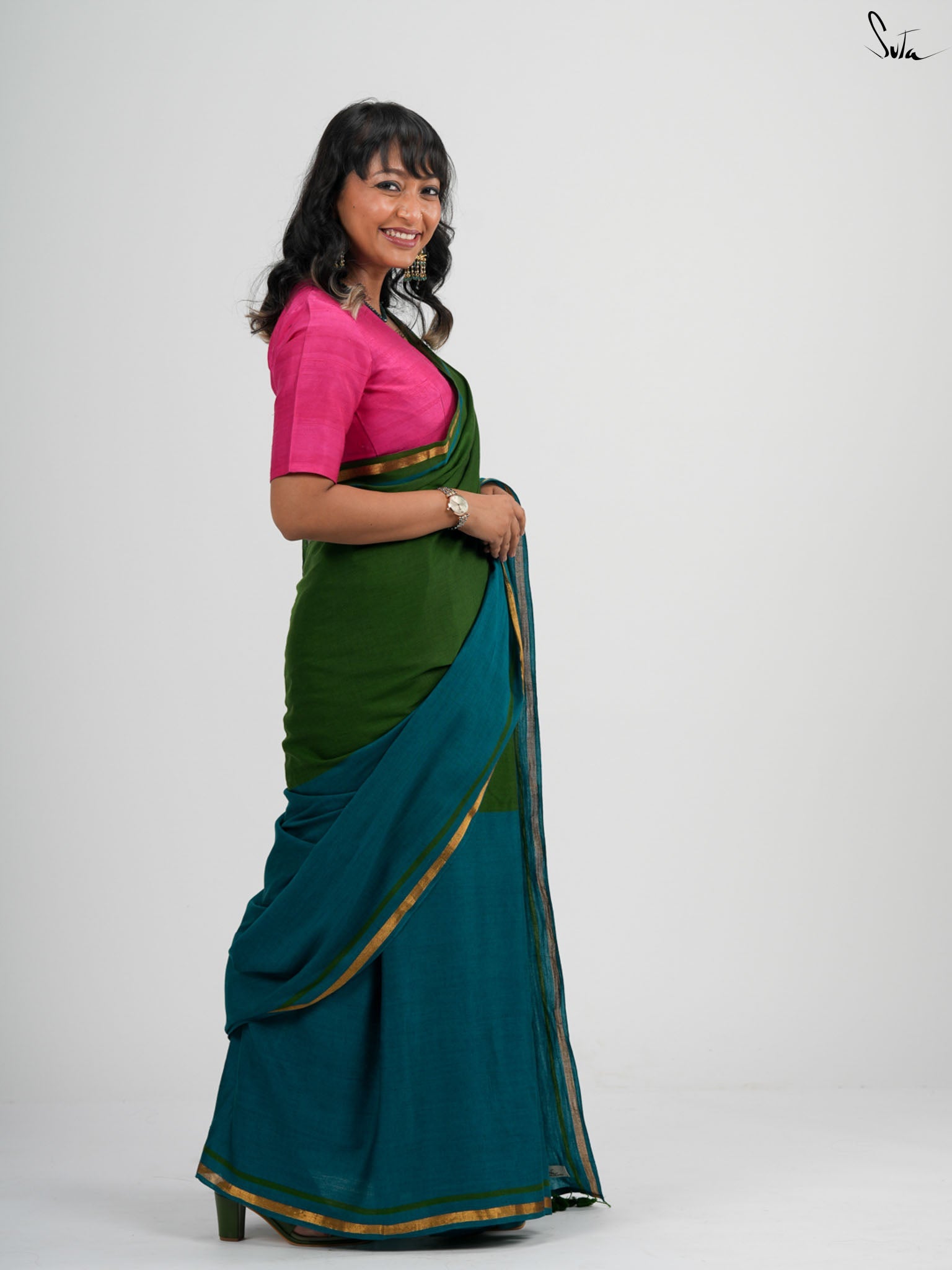 Double Trouble: Green/Teal Saree