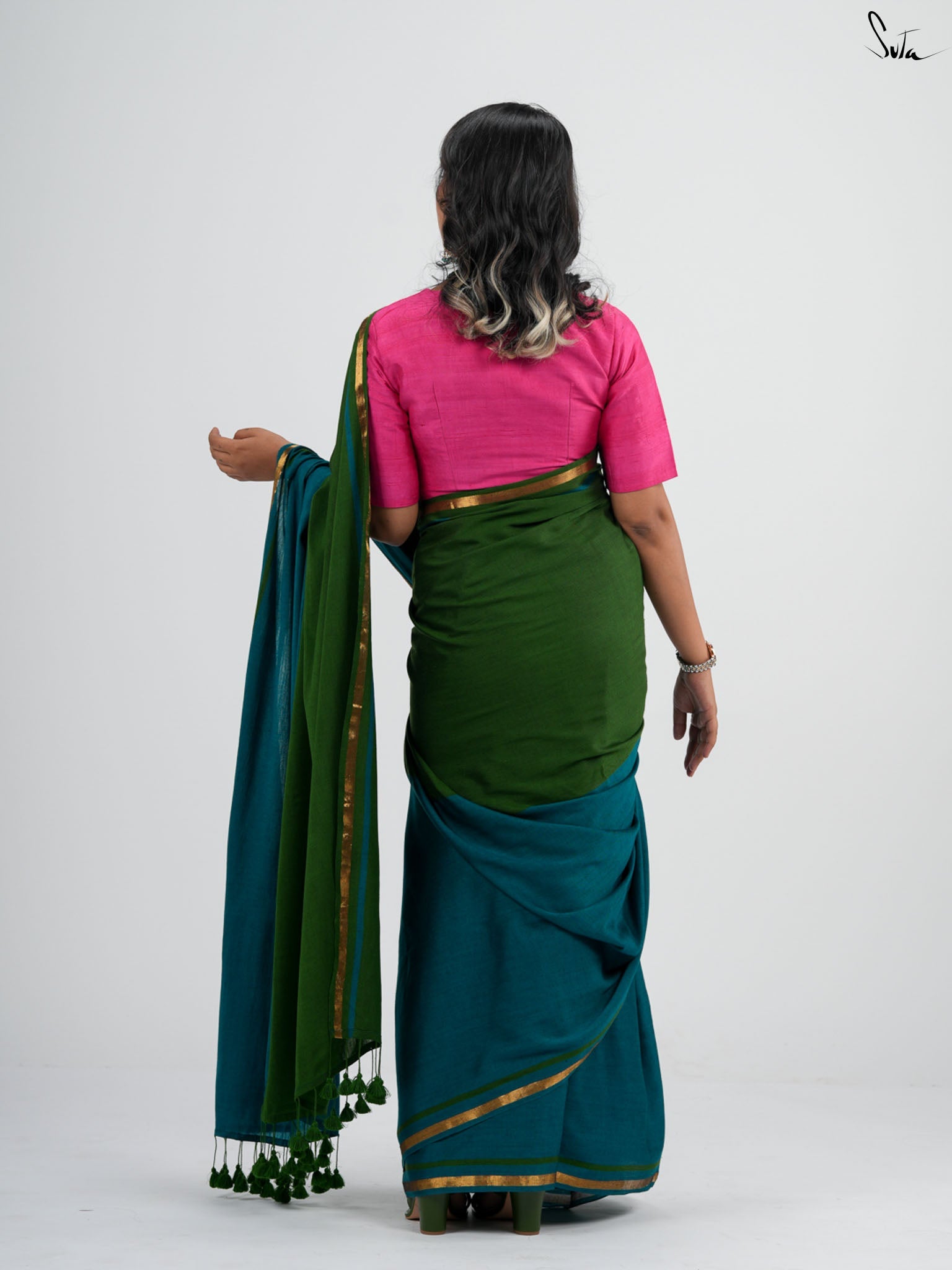 Double Trouble: Green/Teal Saree