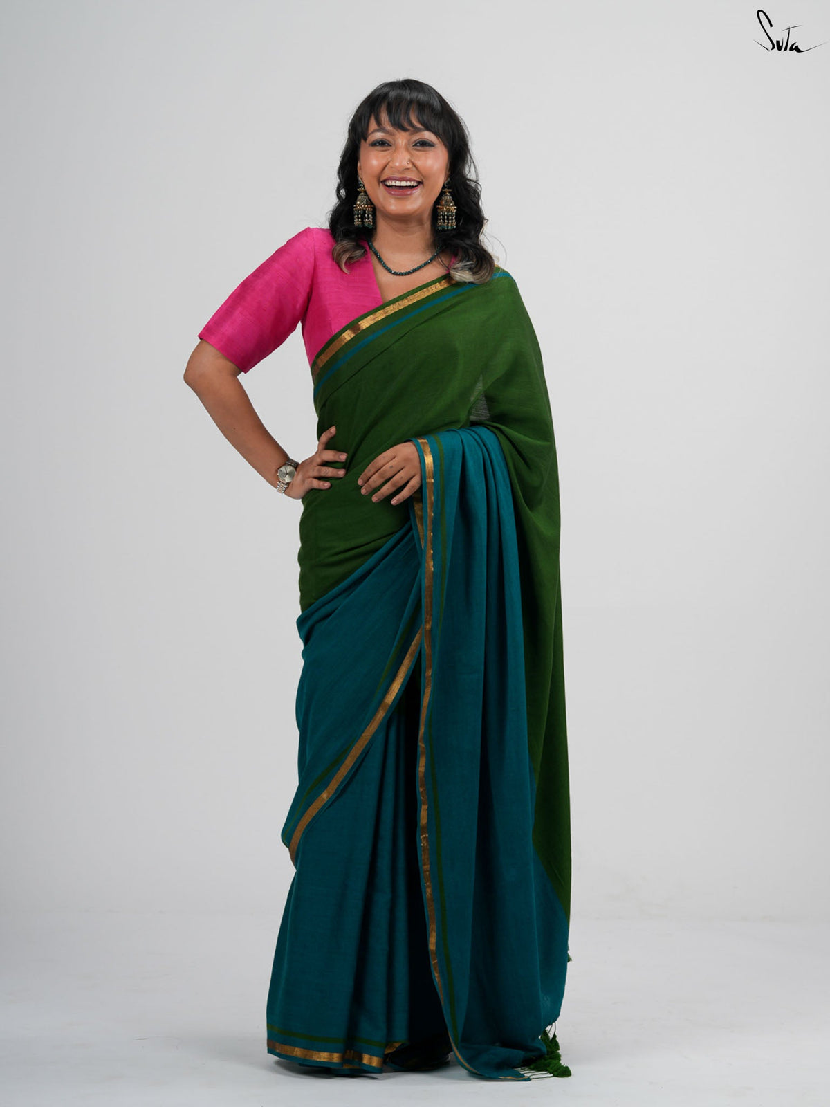 Double Trouble: Green/Teal Saree